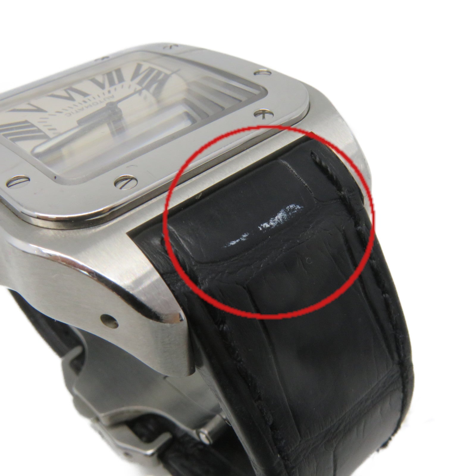 CARTIER Santos 100 Watch不锈钢/皮革自动机芯手表米白色/黑色
