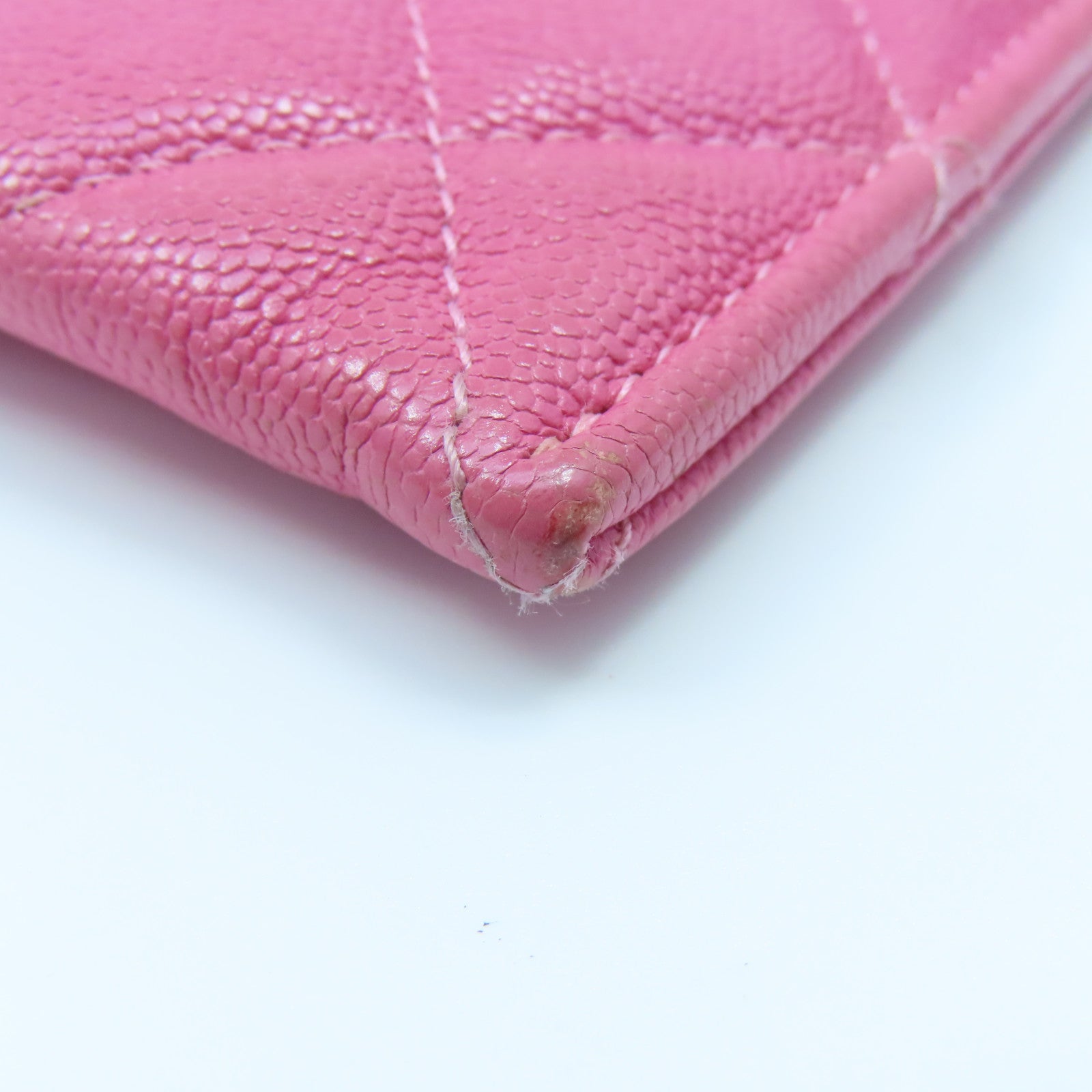 CHANEL 菱格Caviar皮革Pouch Wallet金扣長錢包粉紅色