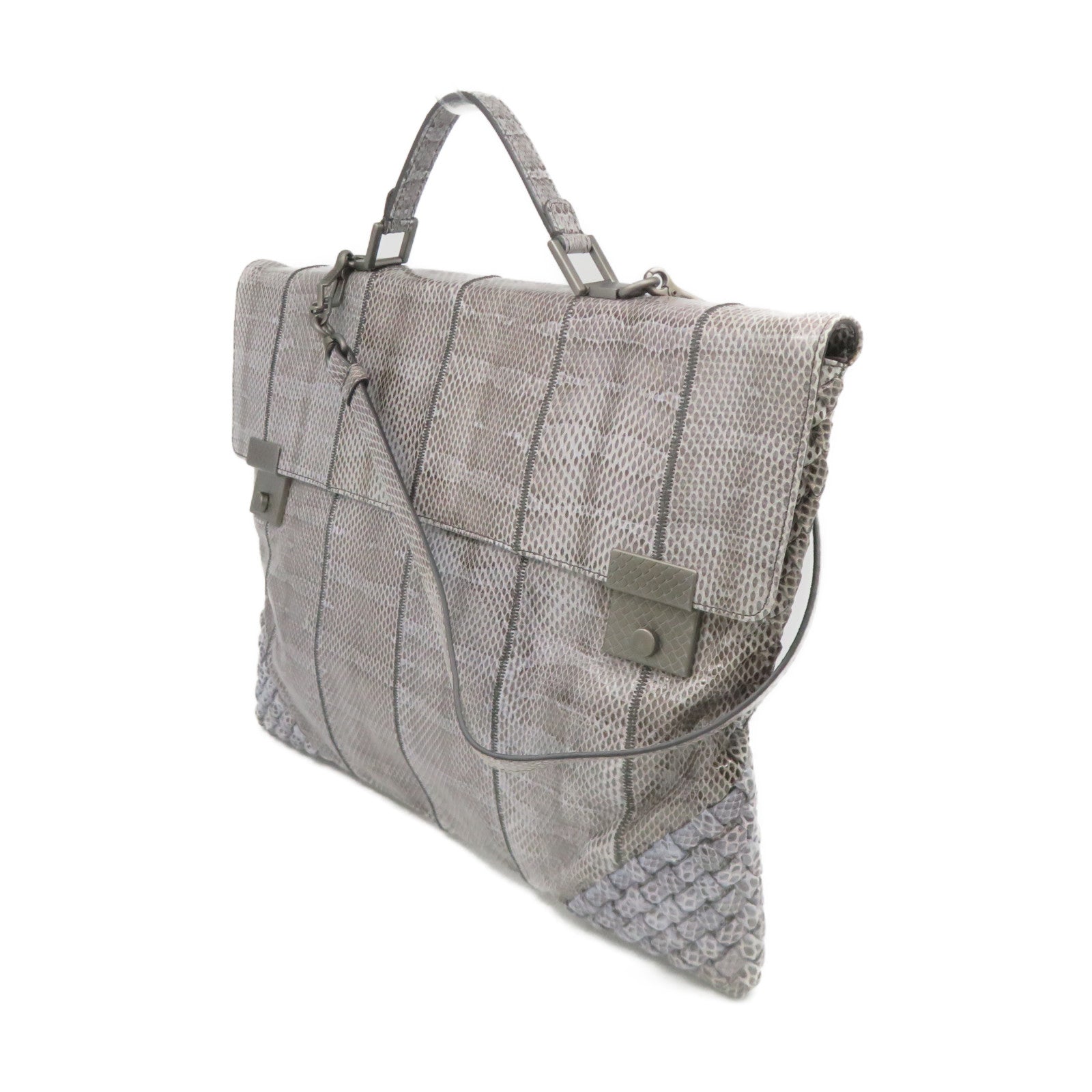 BOTTEGA VENETA 蛇皮皮革2Way Shoulder Bag手挽肩背兩用袋藍灰色