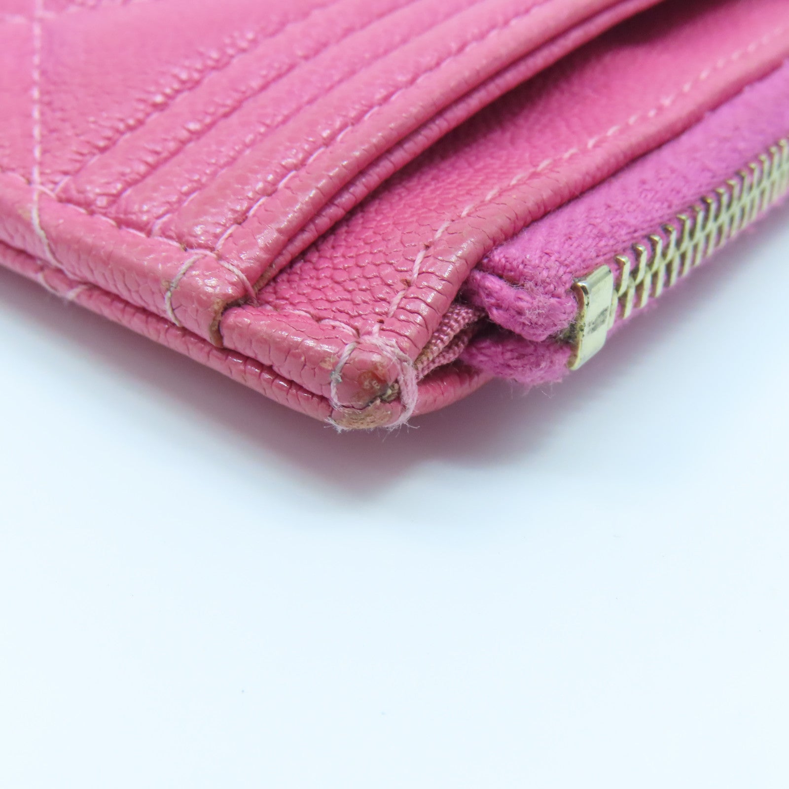 CHANEL 菱格Caviar皮革Pouch Wallet金扣長錢包粉紅色