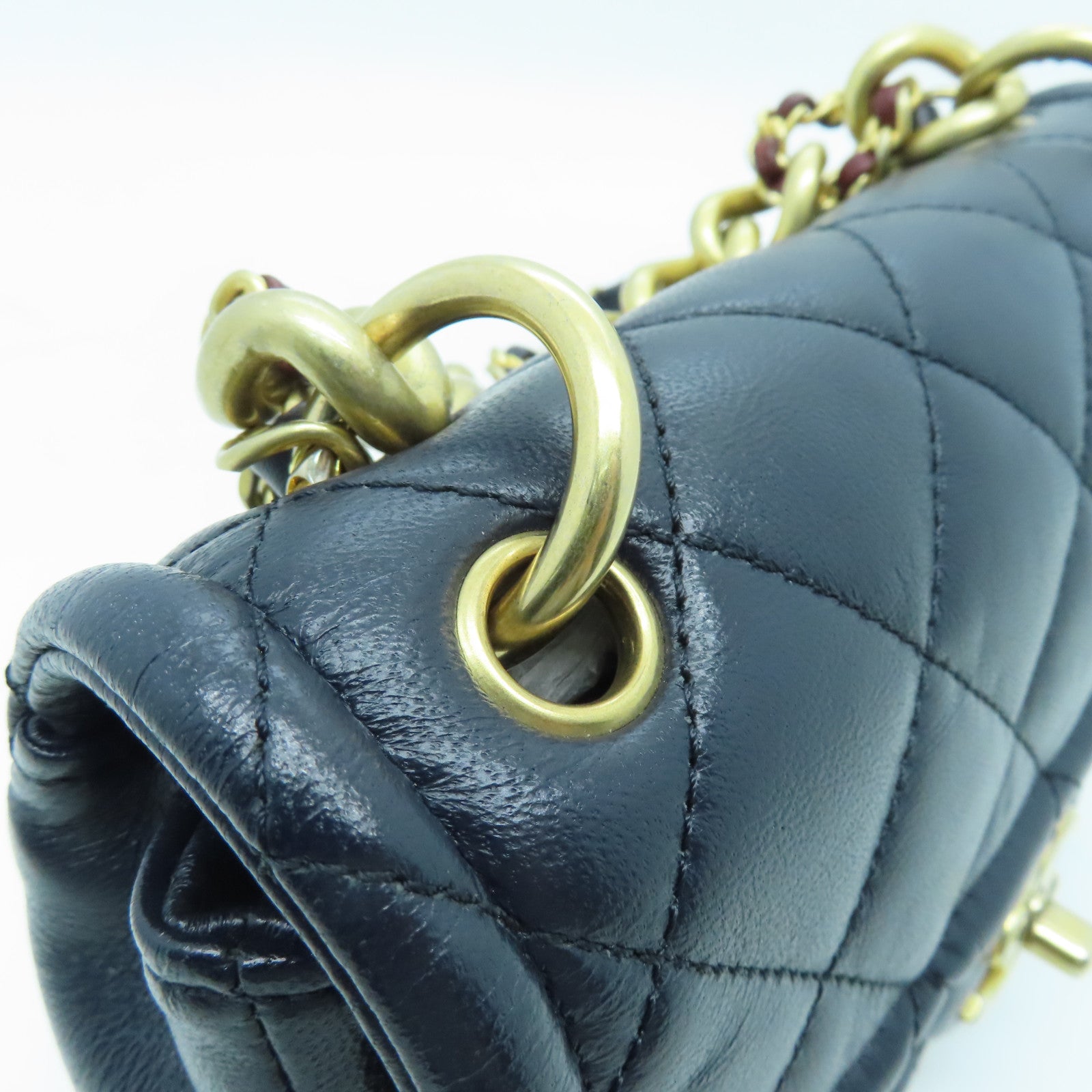 CHANEL rhombic sheepskin leather Chain Shoulder gold buckle shoulder bag dark blue