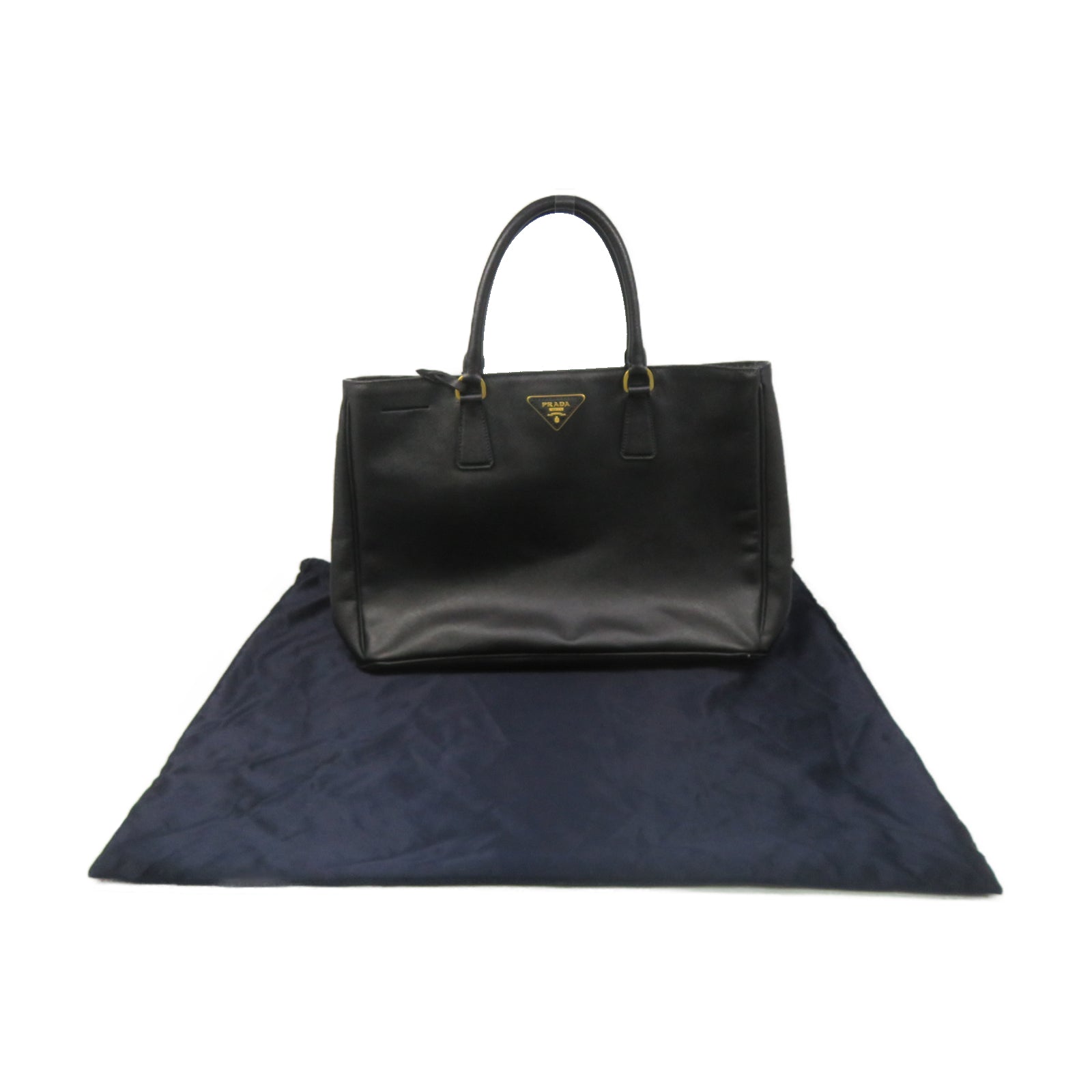 PRADA Cowhide Leather Handbag Gold Buckle Handbag Black – Brand