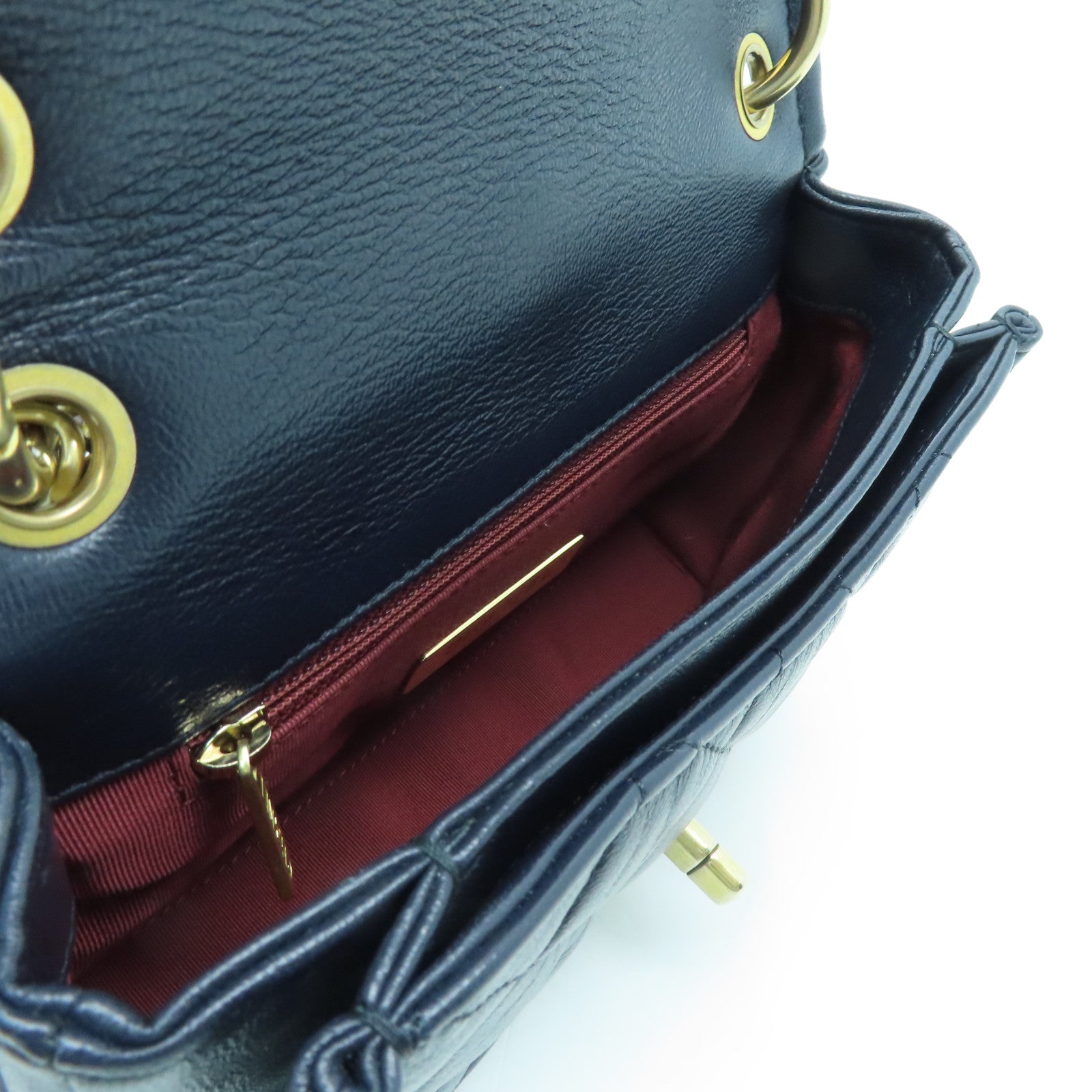 CHANEL rhombic sheepskin leather Chain Shoulder gold buckle shoulder bag dark blue