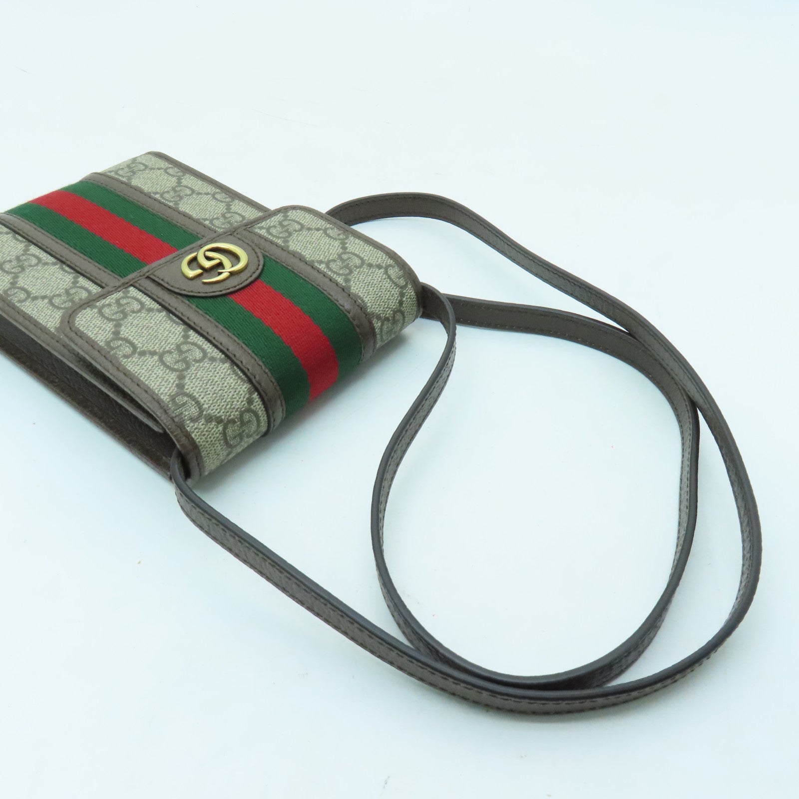 GUCCI 塗層帆布OPHIDIA金扣肩背袋米色/棕色