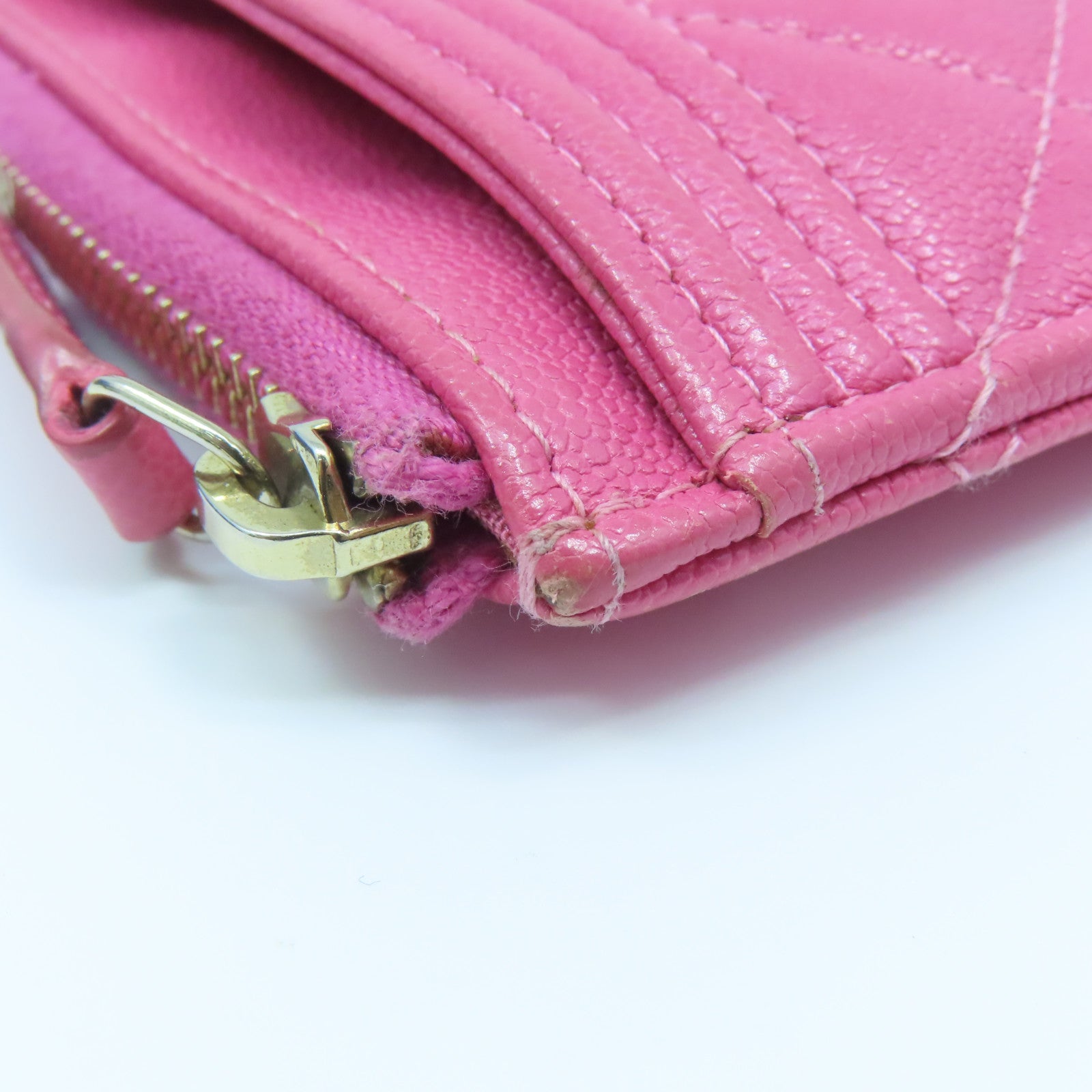 CHANEL 菱格Caviar皮革Pouch Wallet金扣長錢包粉紅色