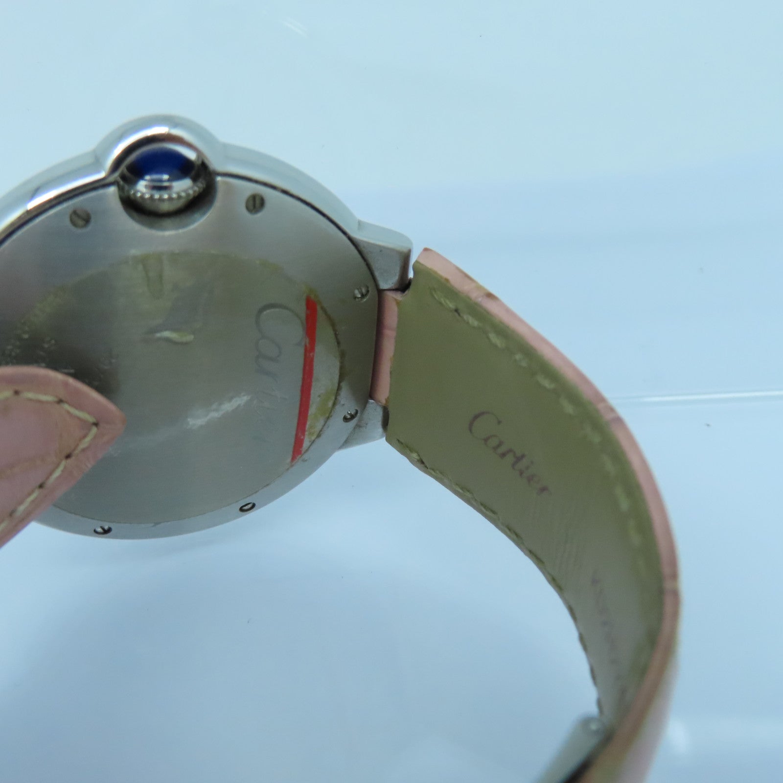 CARTIER Ballon Blue皮革帶/不鏽鋼自動機芯手錶粉紅色