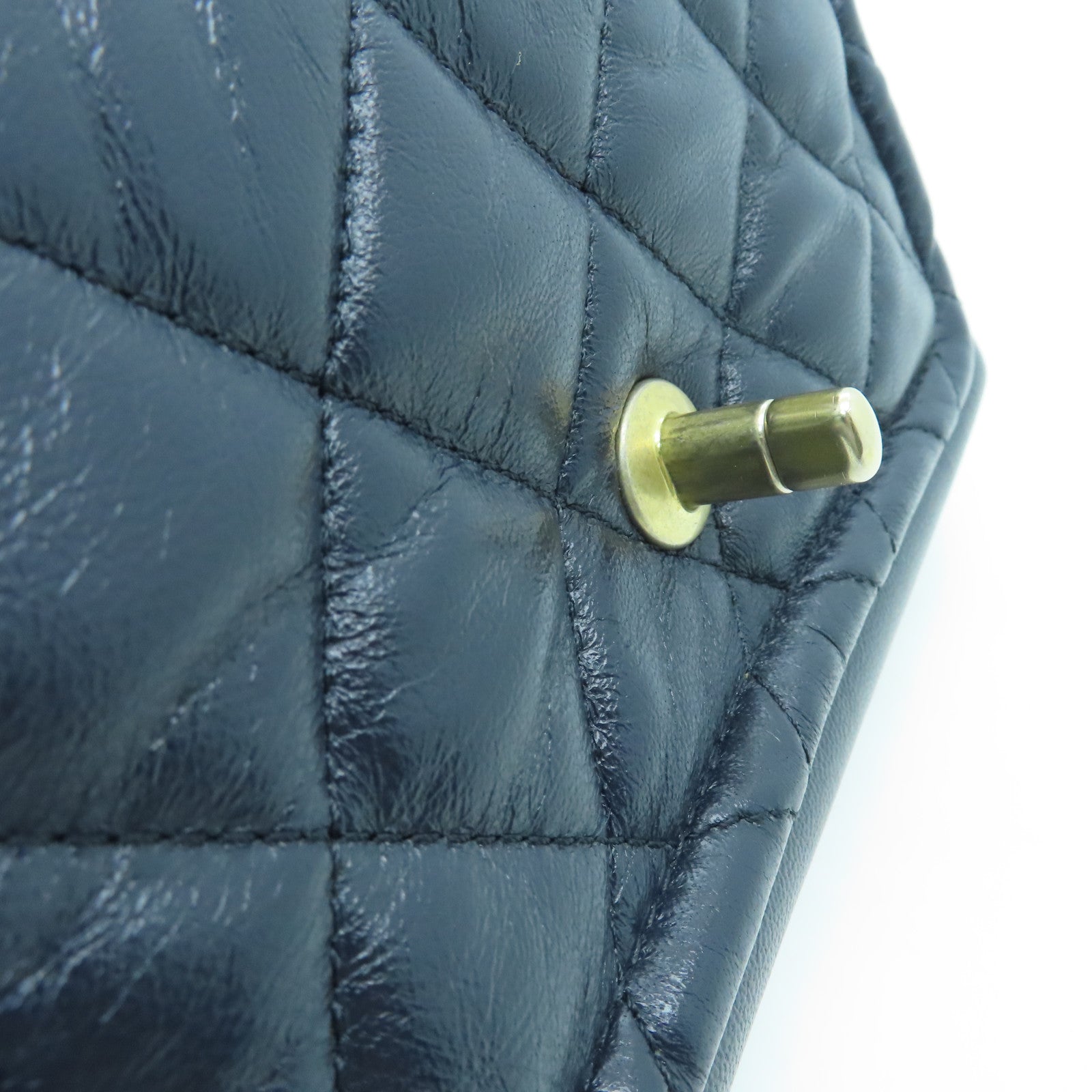 CHANEL rhombic sheepskin leather Chain Shoulder gold buckle shoulder bag dark blue