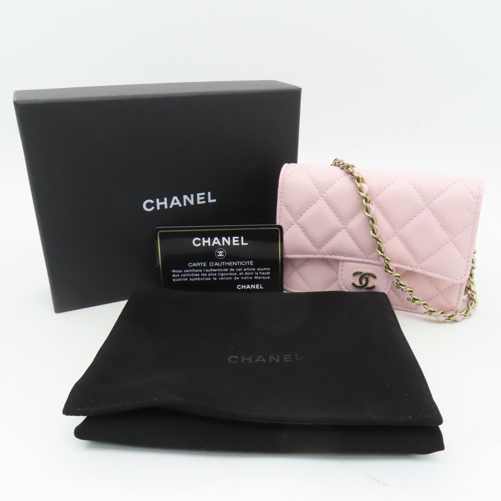 CHANEL 菱格牛皮皮革Chain Shoulder金扣鏈帶肩背袋粉紅色