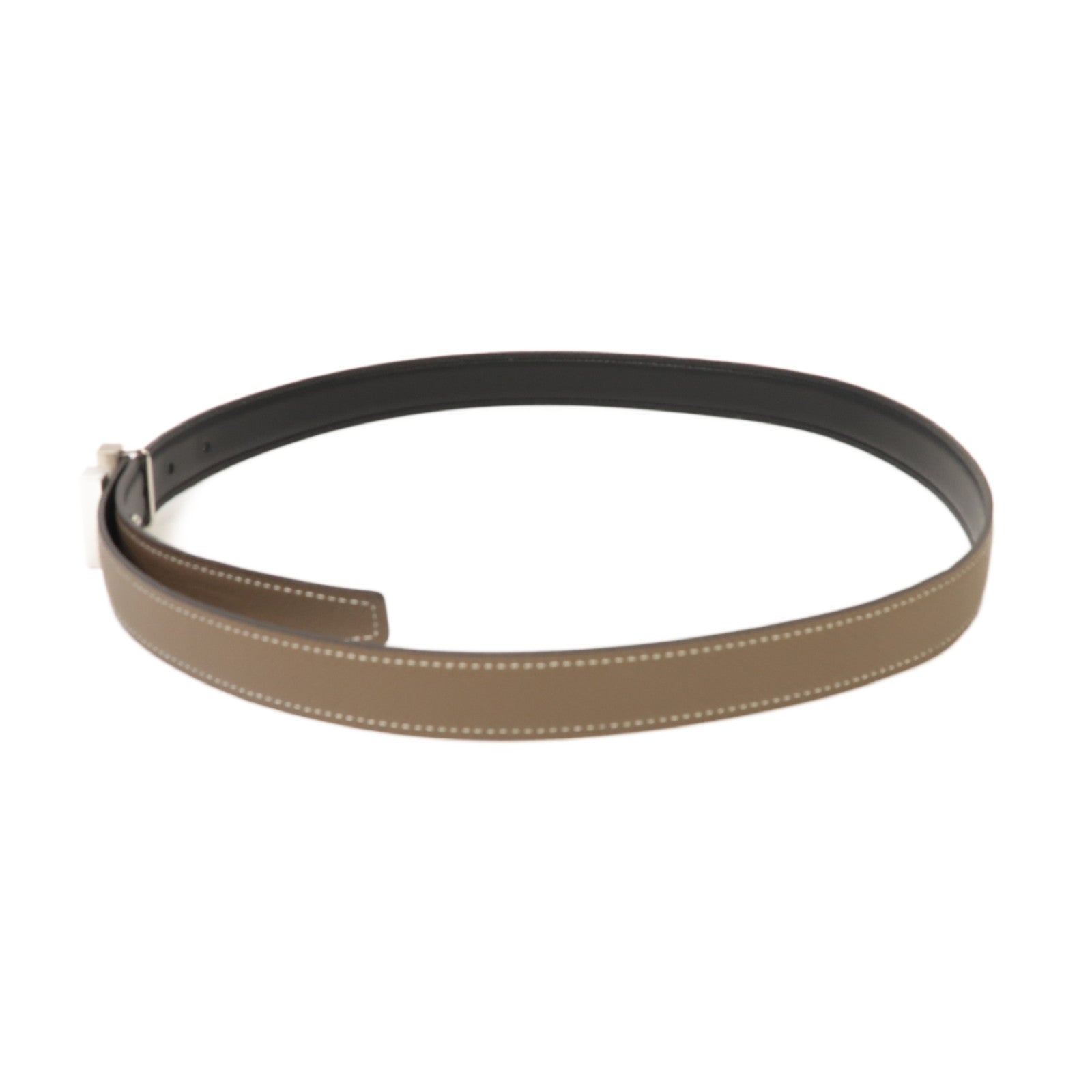 HERMES Epsom/Swift皮革Belt 85cm銀扣皮帶米色/黒色