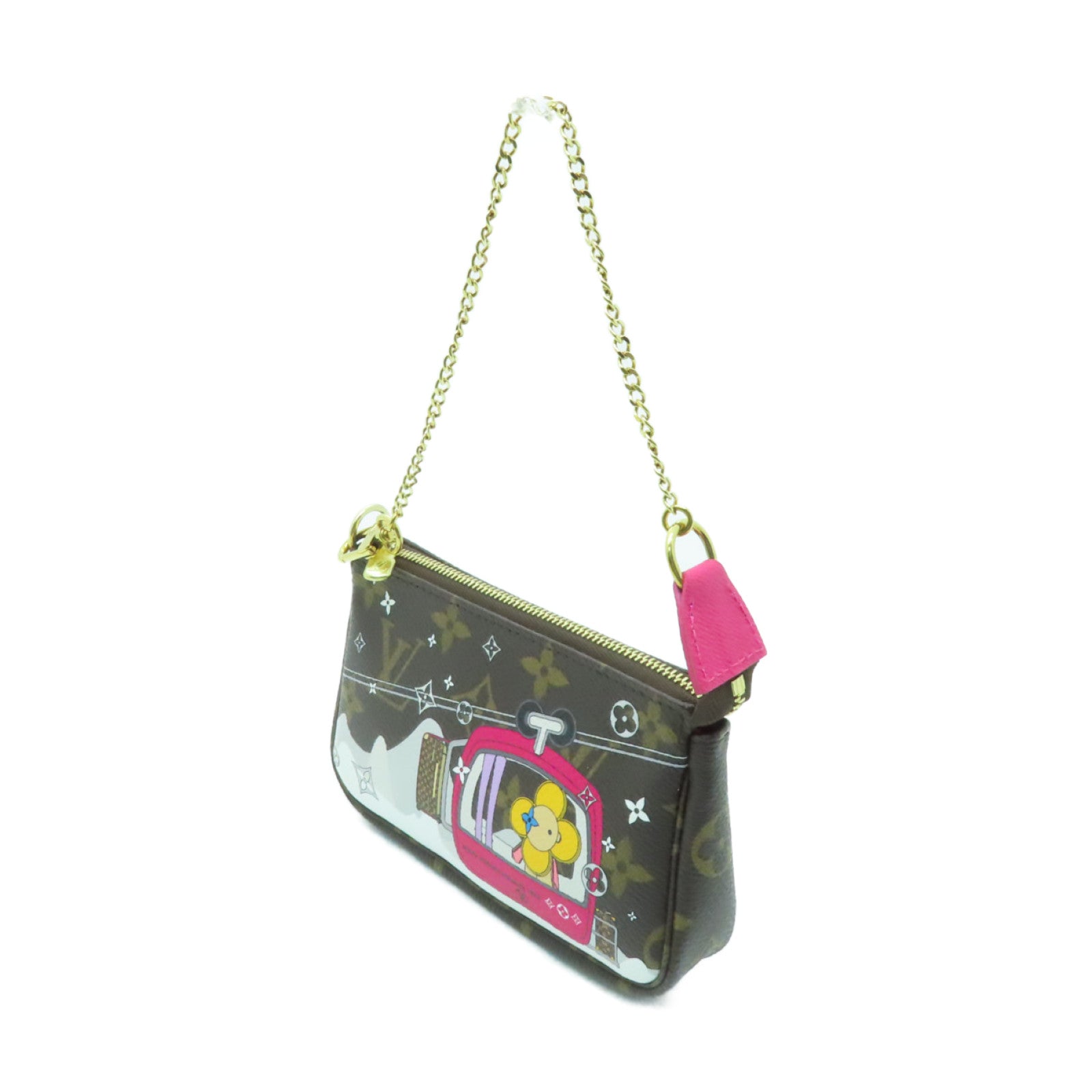 LOUIS VUITTON Monogram Vivienne Mini Pochette Accessoi金扣鏈帶肩背袋棕色