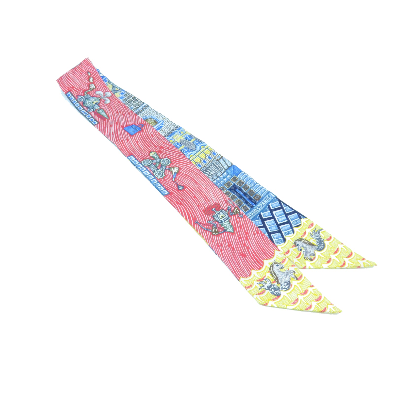 HERMES 絲質Twilly絲巾紅色/藍色
