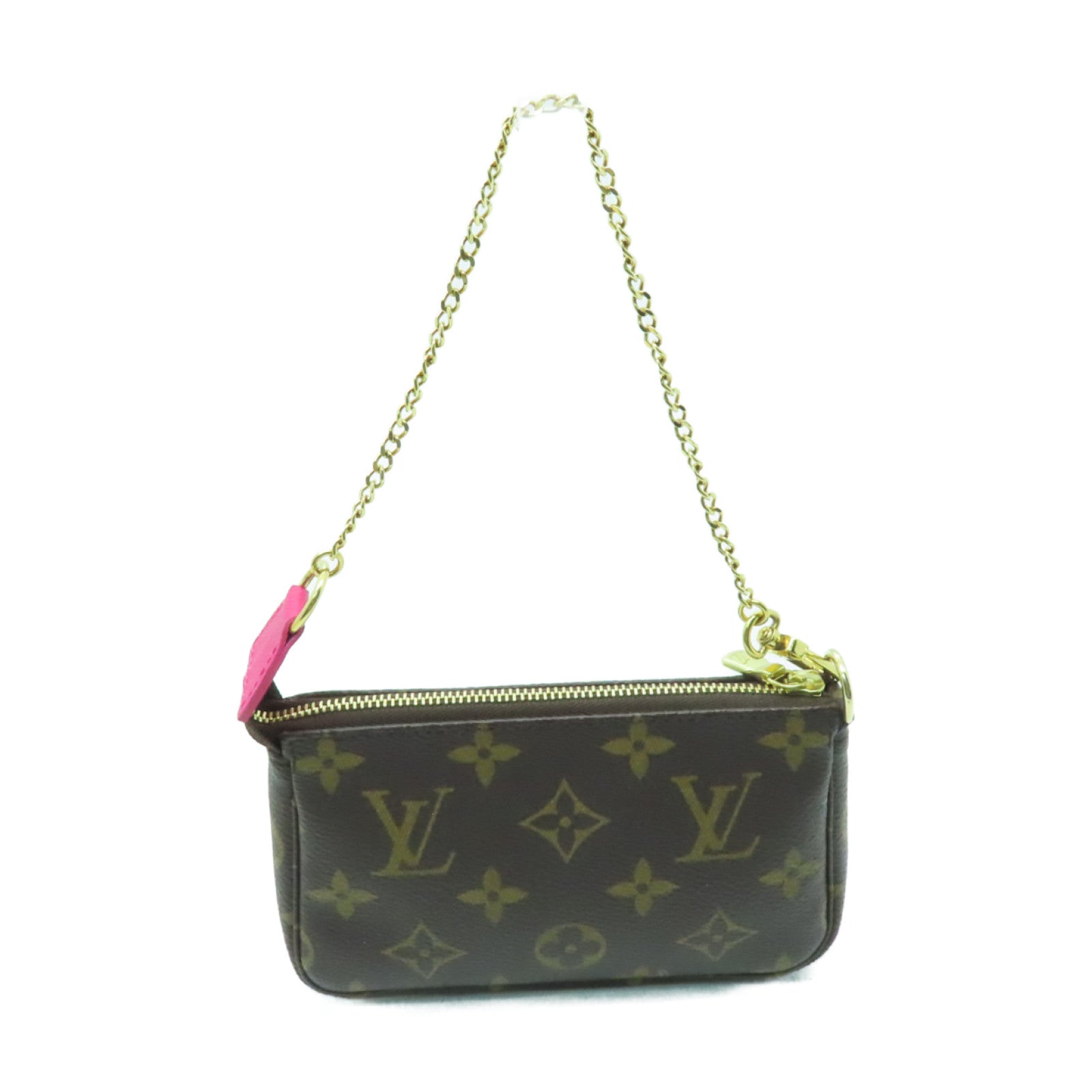 LOUIS VUITTON Monogram Vivienne Mini Pochette Accessoi金扣鏈帶肩背袋棕色