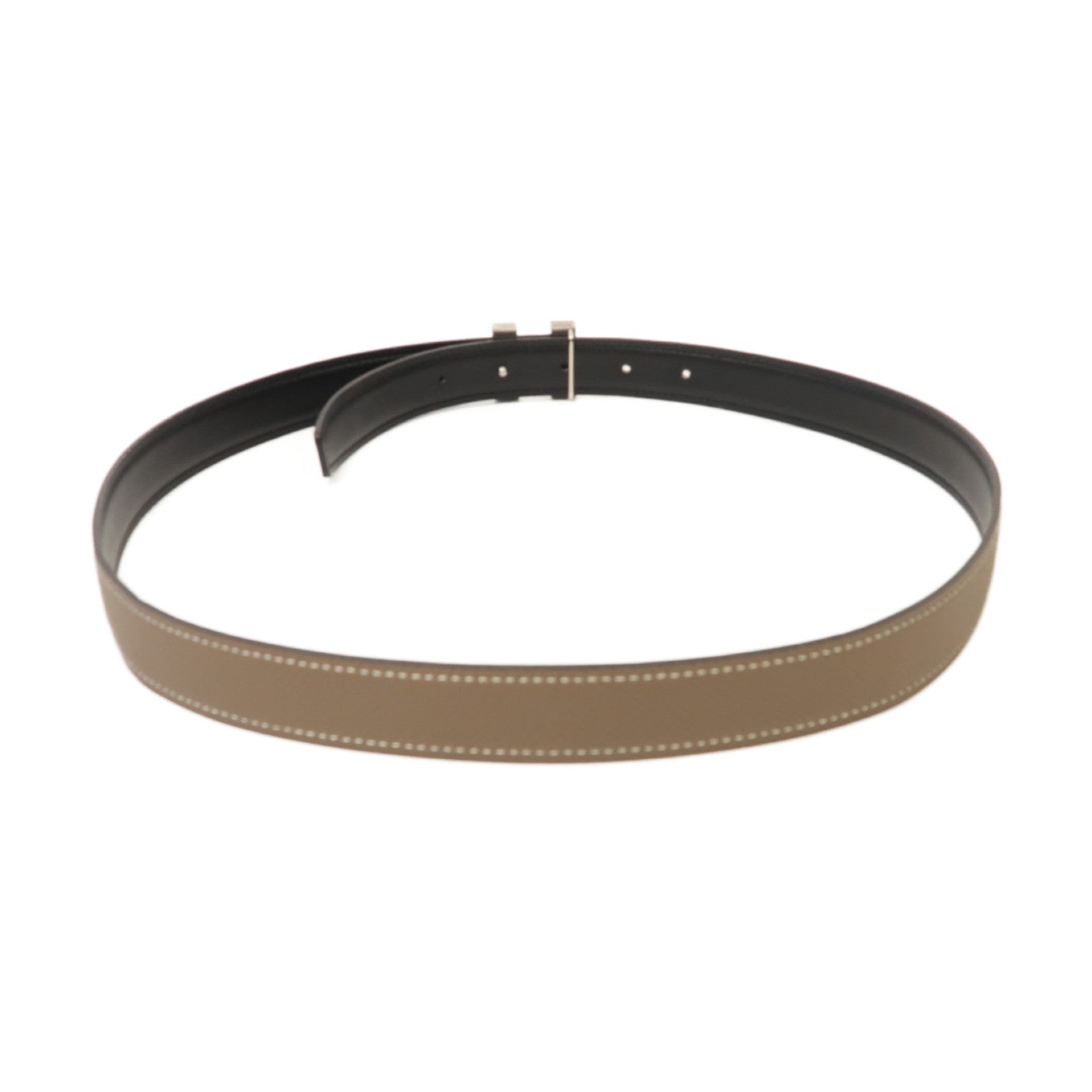 HERMES Epsom/Swift皮革Belt 85cm銀扣皮帶米色/黒色