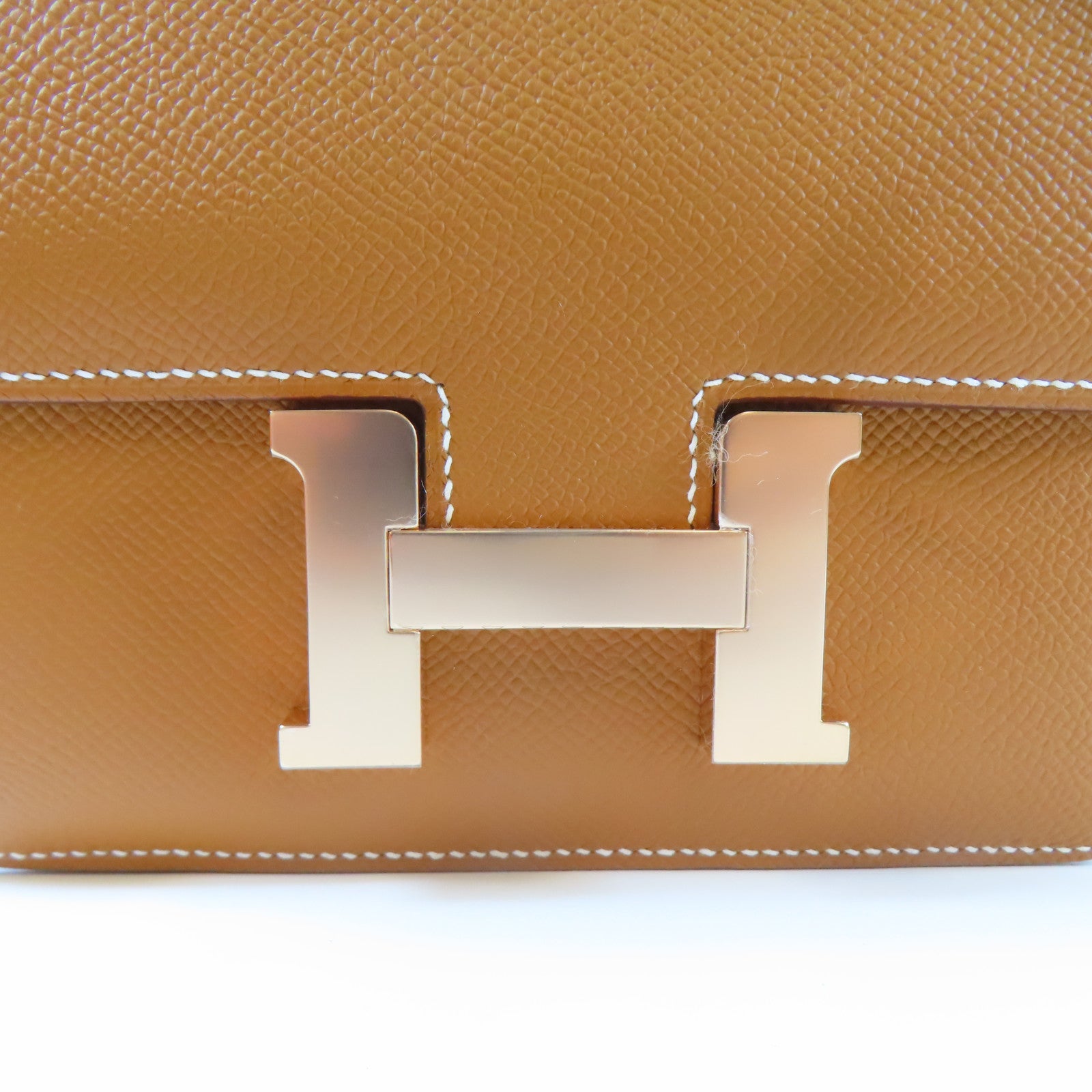 HERMES Veau Epsom皮革Constance Mini金扣肩背袋金色/經典駝色
