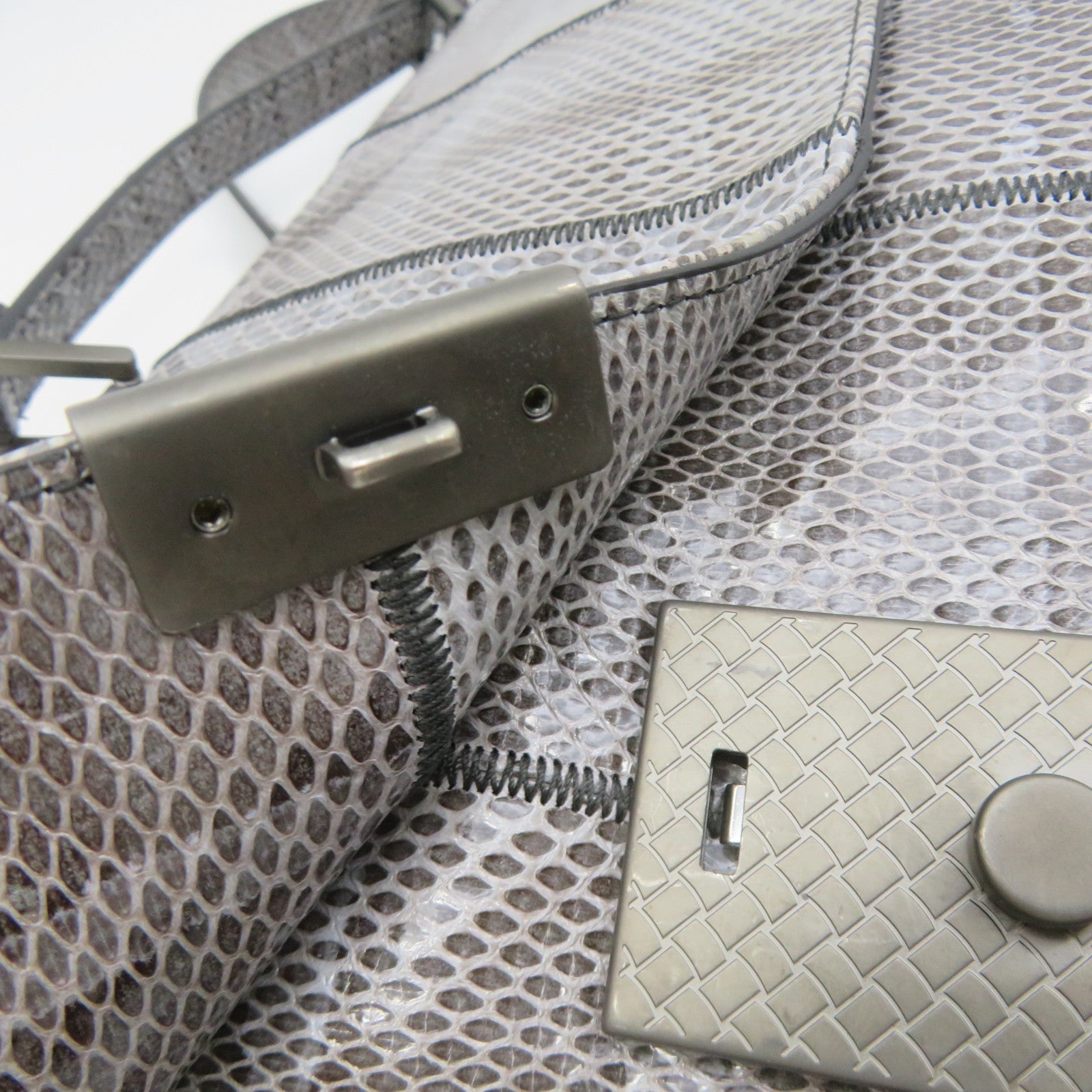 BOTTEGA VENETA 蛇皮皮革2Way Shoulder Bag手挽肩背兩用袋藍灰色
