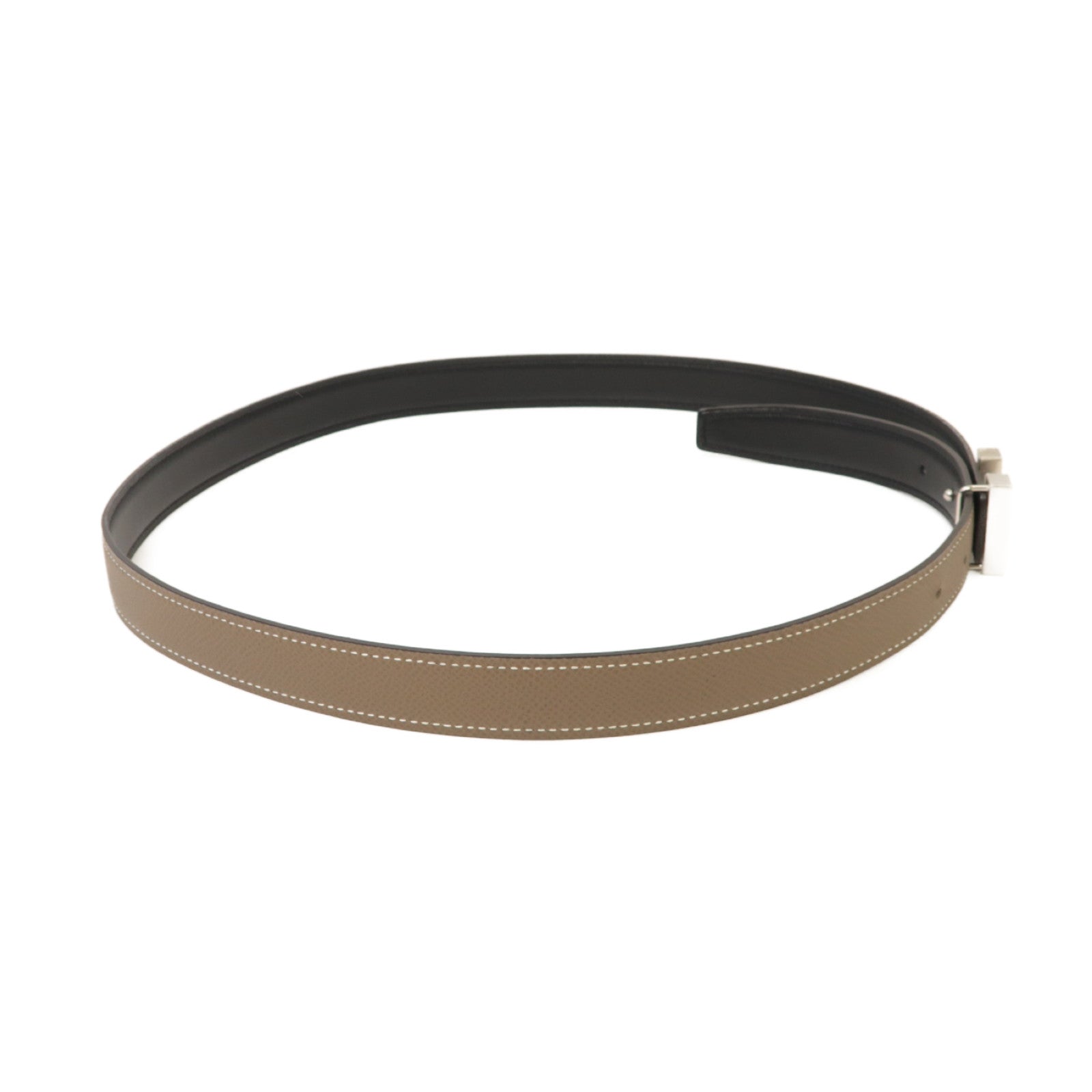 HERMES Epsom/Swift皮革Belt 85cm銀扣皮帶米色/黒色