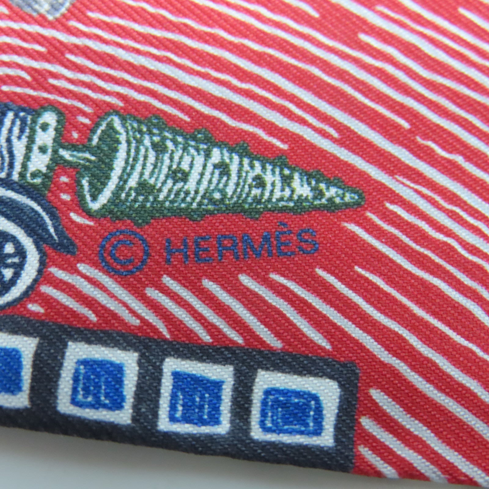 HERMES 絲質Twilly絲巾紅色/藍色