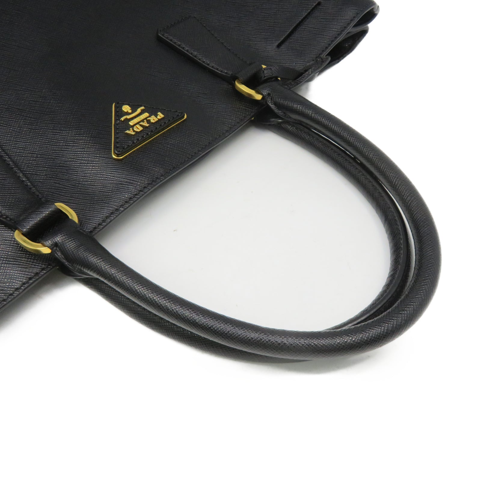 PRADA Cowhide Leather Handbag Gold Buckle Handbag Black