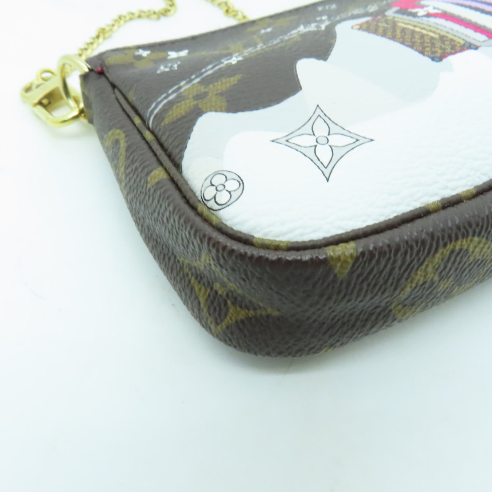 LOUIS VUITTON Monogram Vivienne Mini Pochette Accessoi金扣鏈帶肩背袋棕色