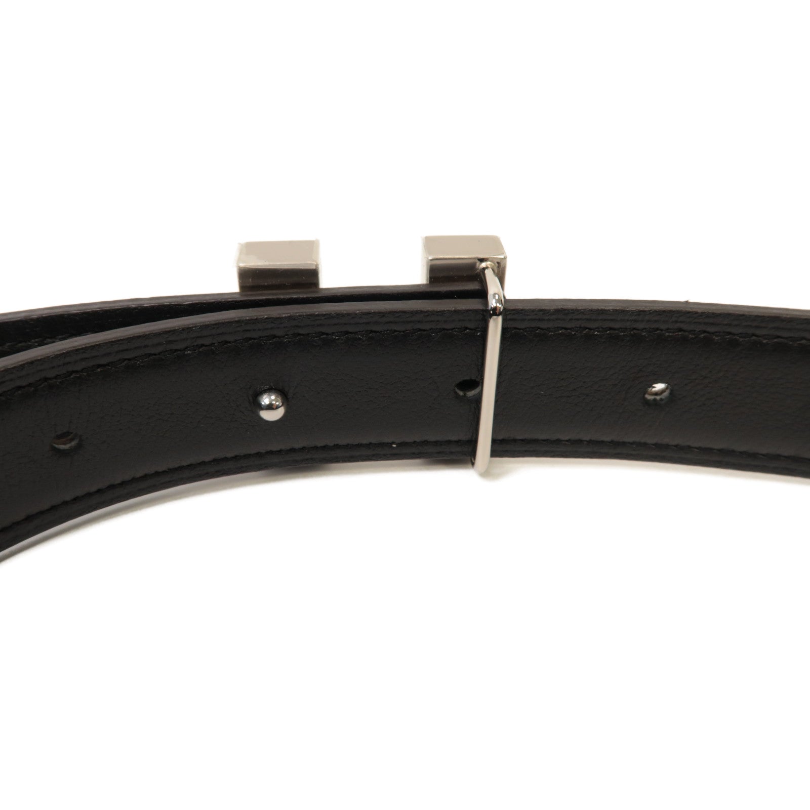 HERMES Epsom/Swift皮革Belt 85cm銀扣皮帶米色/黒色