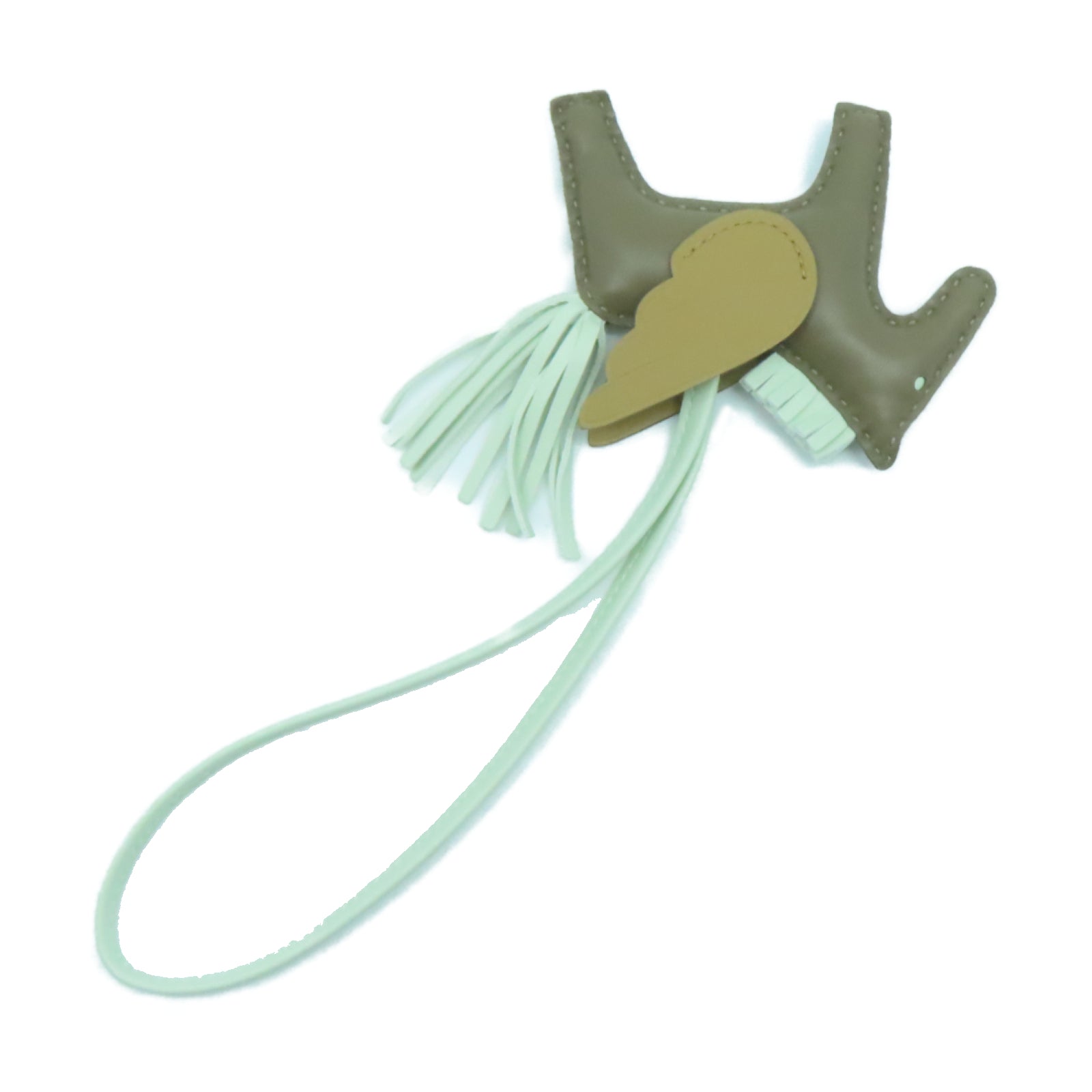 HERMES Swift皮革Rodeo Pegase MM掛飾Etoupe大象灰色/Vert Fizz 汽泡綠