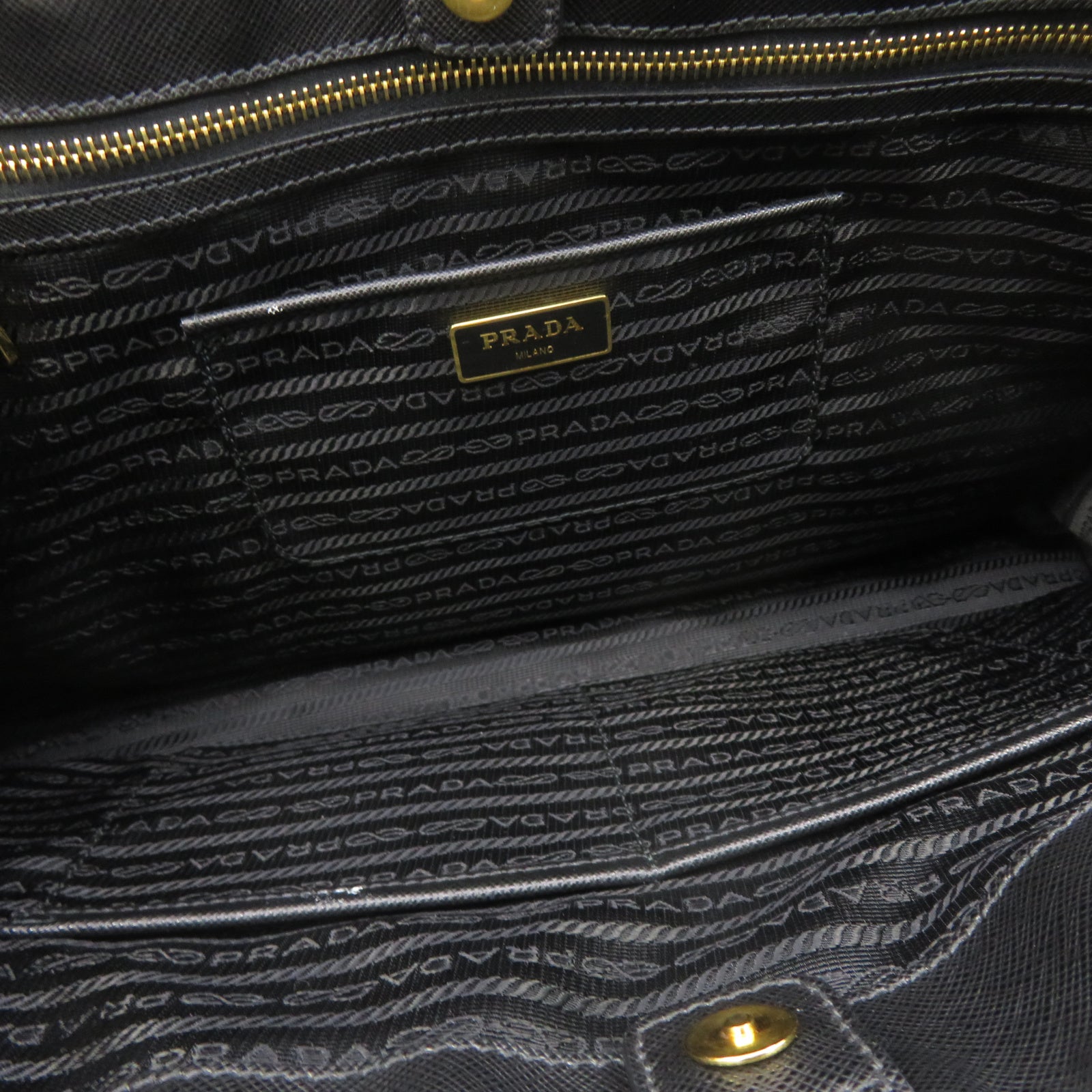 PRADA 牛皮皮革Handbag金扣手挽袋黑色