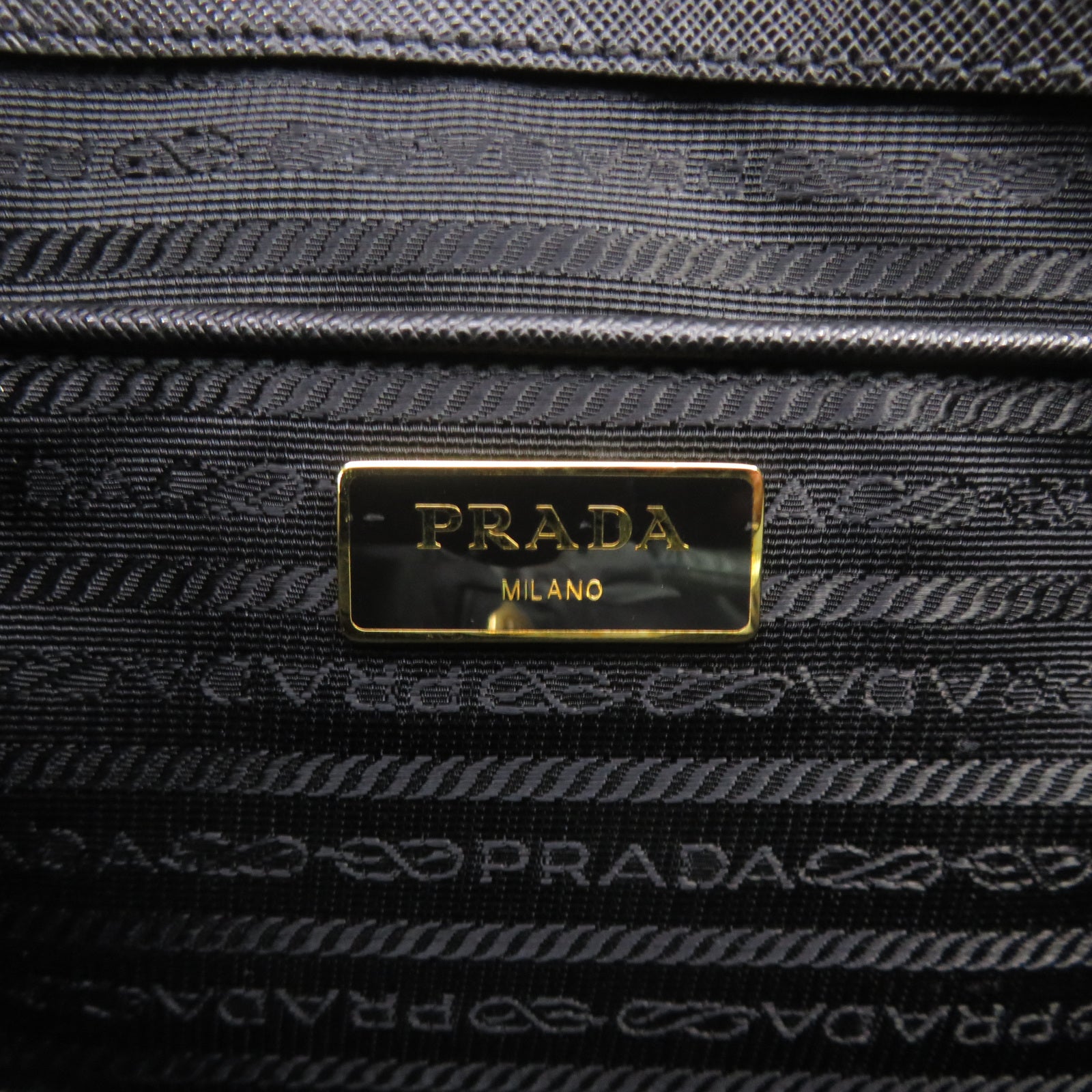 PRADA Cowhide Leather Handbag Gold Buckle Handbag Black