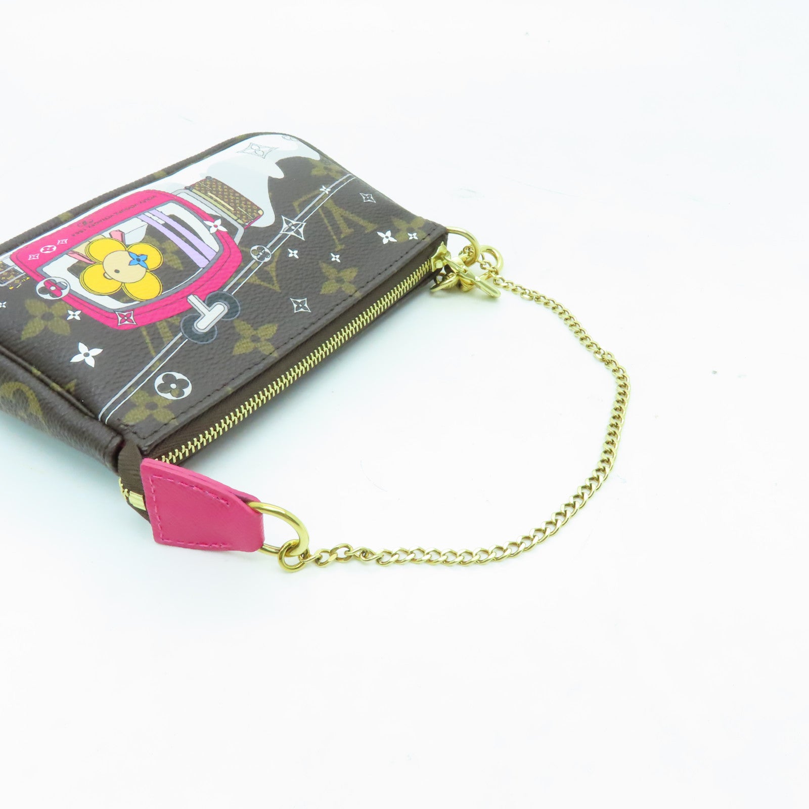 LOUIS VUITTON Monogram Vivienne Mini Pochette Accessoi金扣鏈帶肩背袋棕色