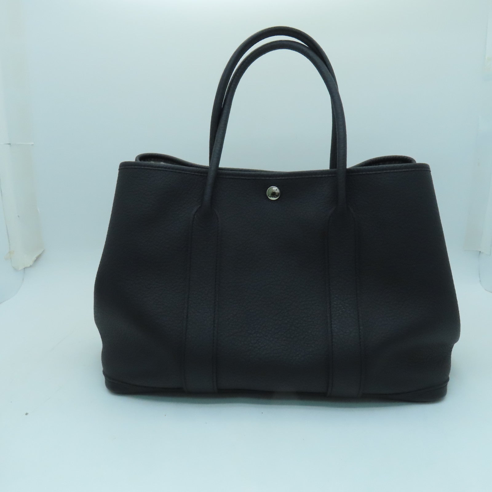 HERMES Negonda皮革Garden Party PM銀扣手挽袋黑色