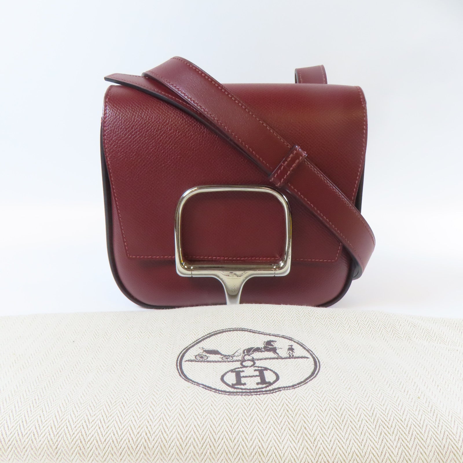 HERMES Veau Epsom皮革Della Cavaller Mini銀扣肩背袋紅色