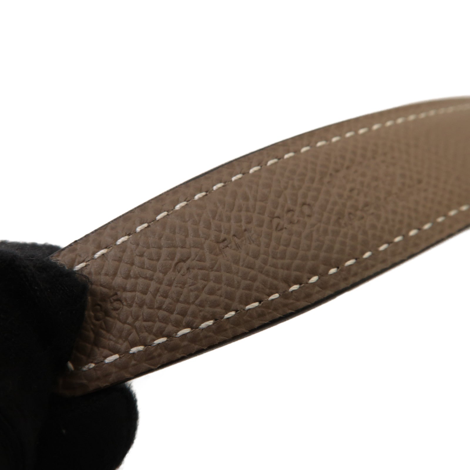 HERMES Epsom/Swift皮革Belt 85cm銀扣皮帶米色/黒色
