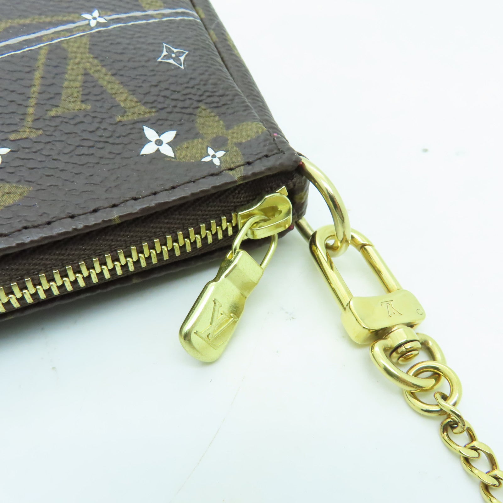 LOUIS VUITTON Monogram Vivienne Mini Pochette Accessoi金扣鏈帶肩背袋棕色