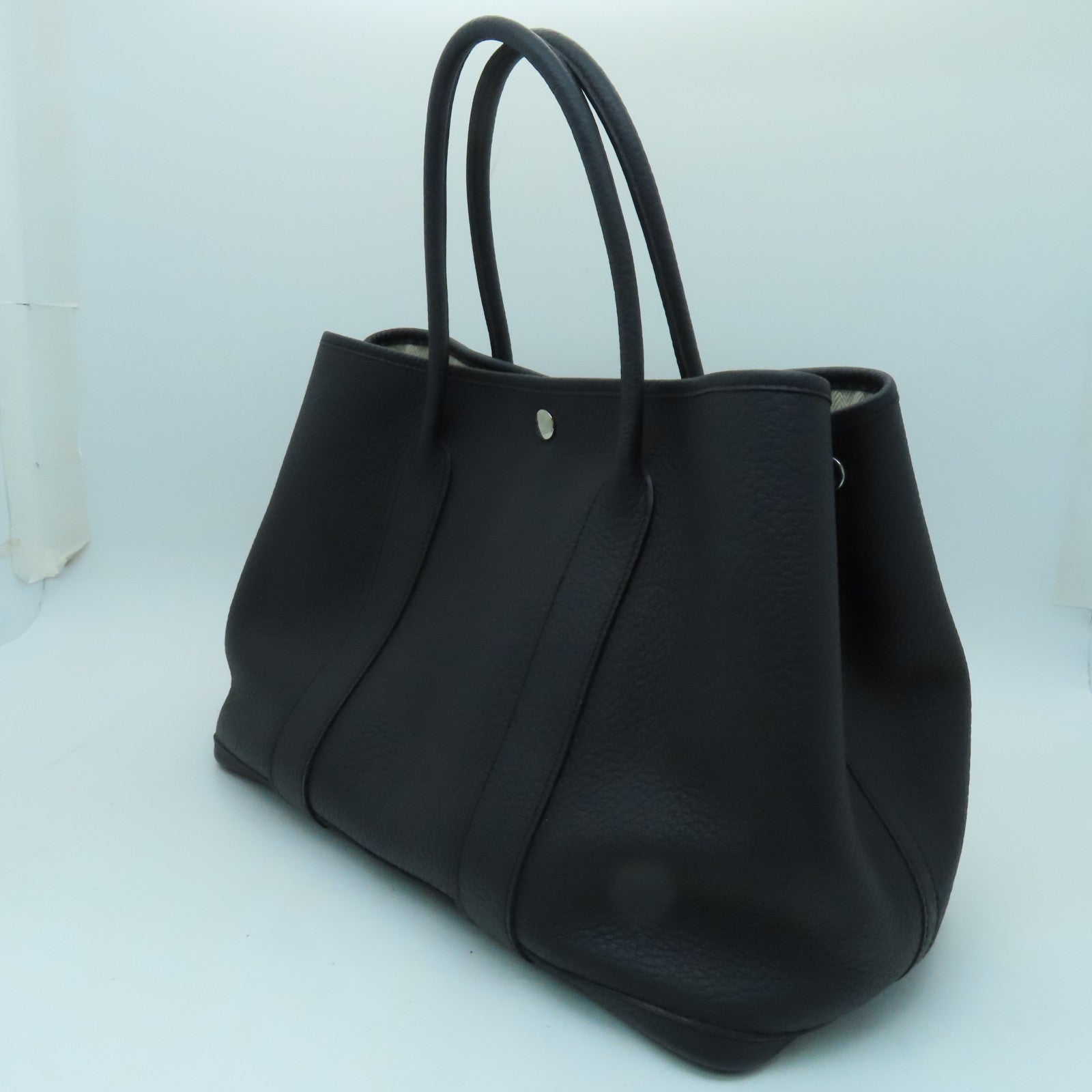 HERMES Negonda皮革Garden Party PM銀扣手挽袋黑色