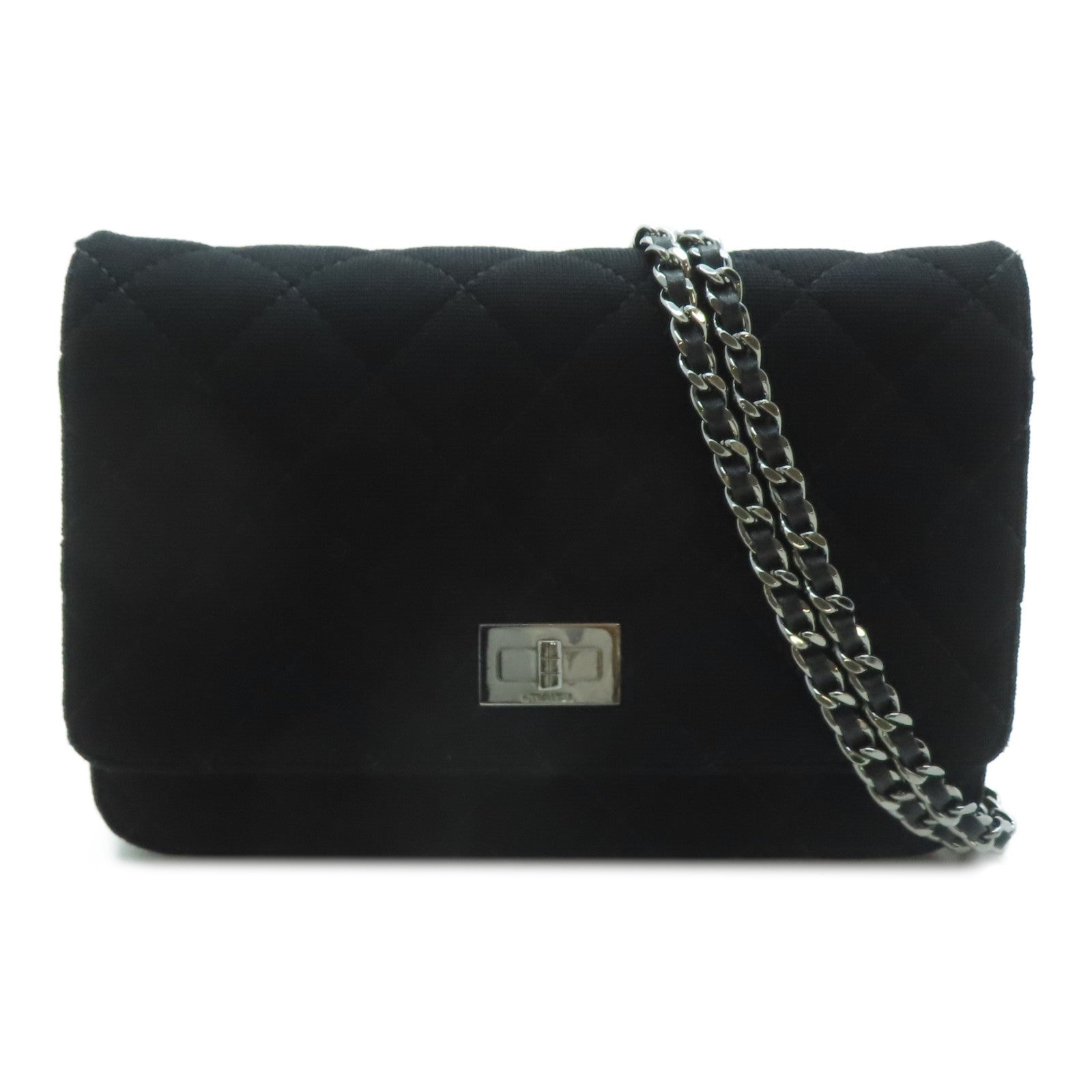 CHANEL 菱格帆布Wallet On Chain銀扣肩背袋黑色