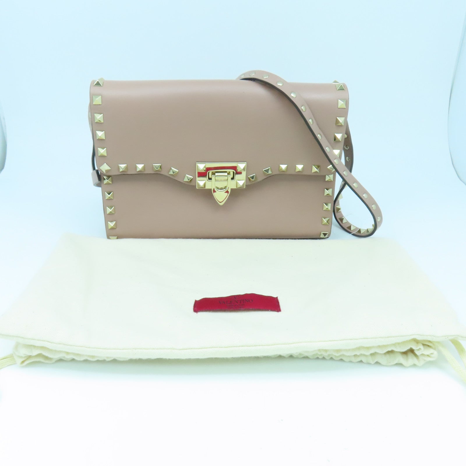 Valentino Calfskin Leather Garavani Rockstud Bag Gold Buckle Shoulder Bag Pink