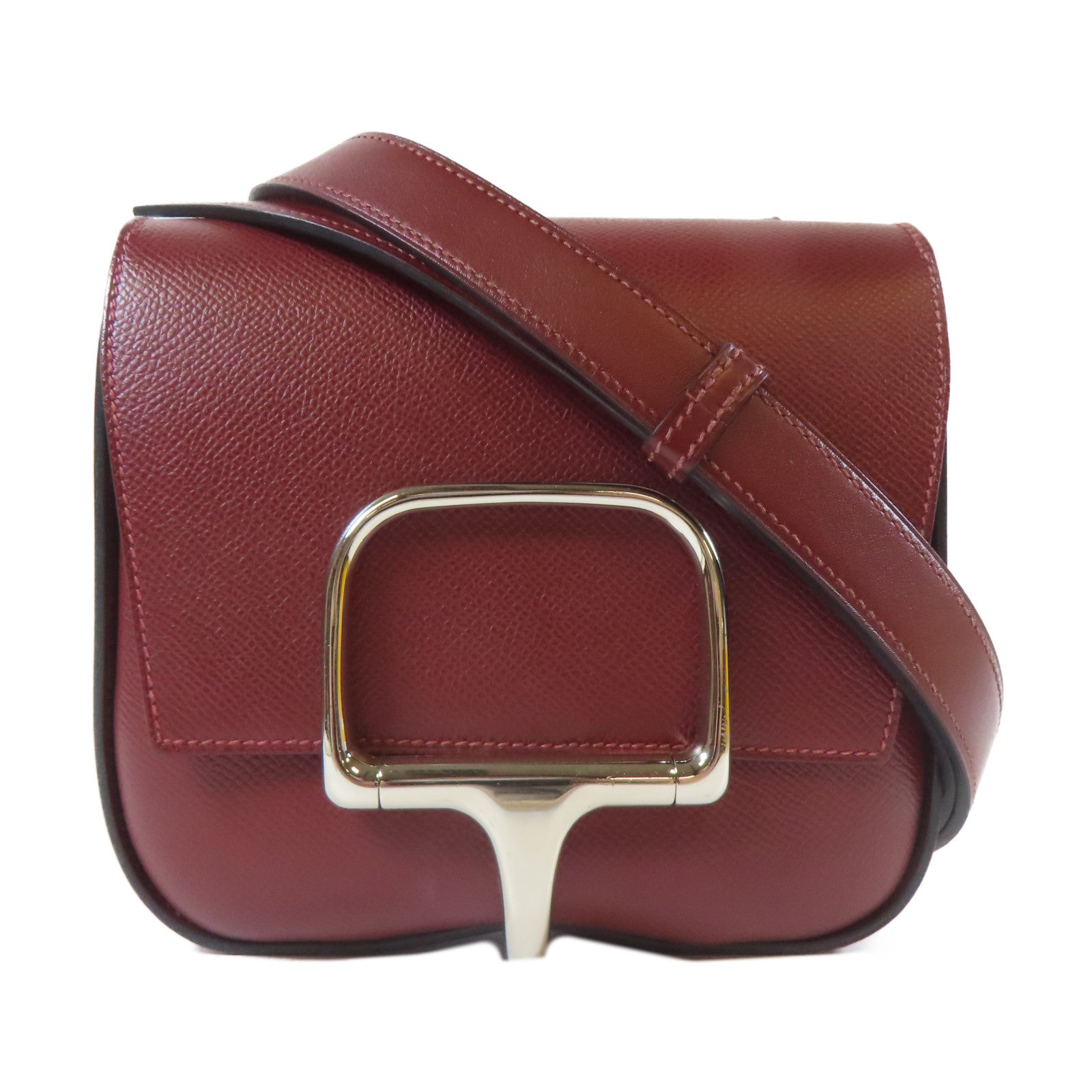 HERMES Veau Epsom皮革Della Cavaller Mini銀扣肩背袋紅色