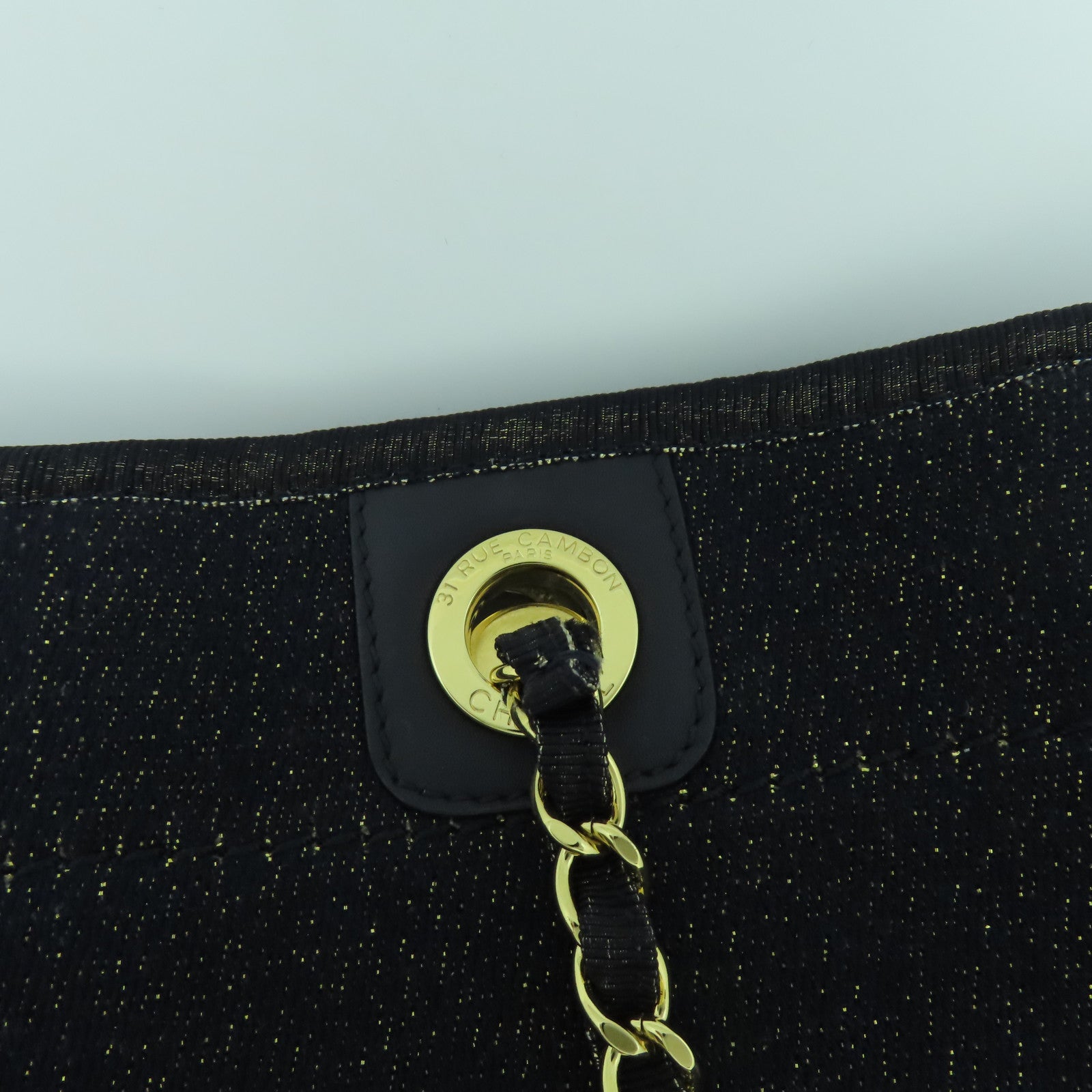 CHANEL 帆布Deauville Tote金扣肩背袋藍色