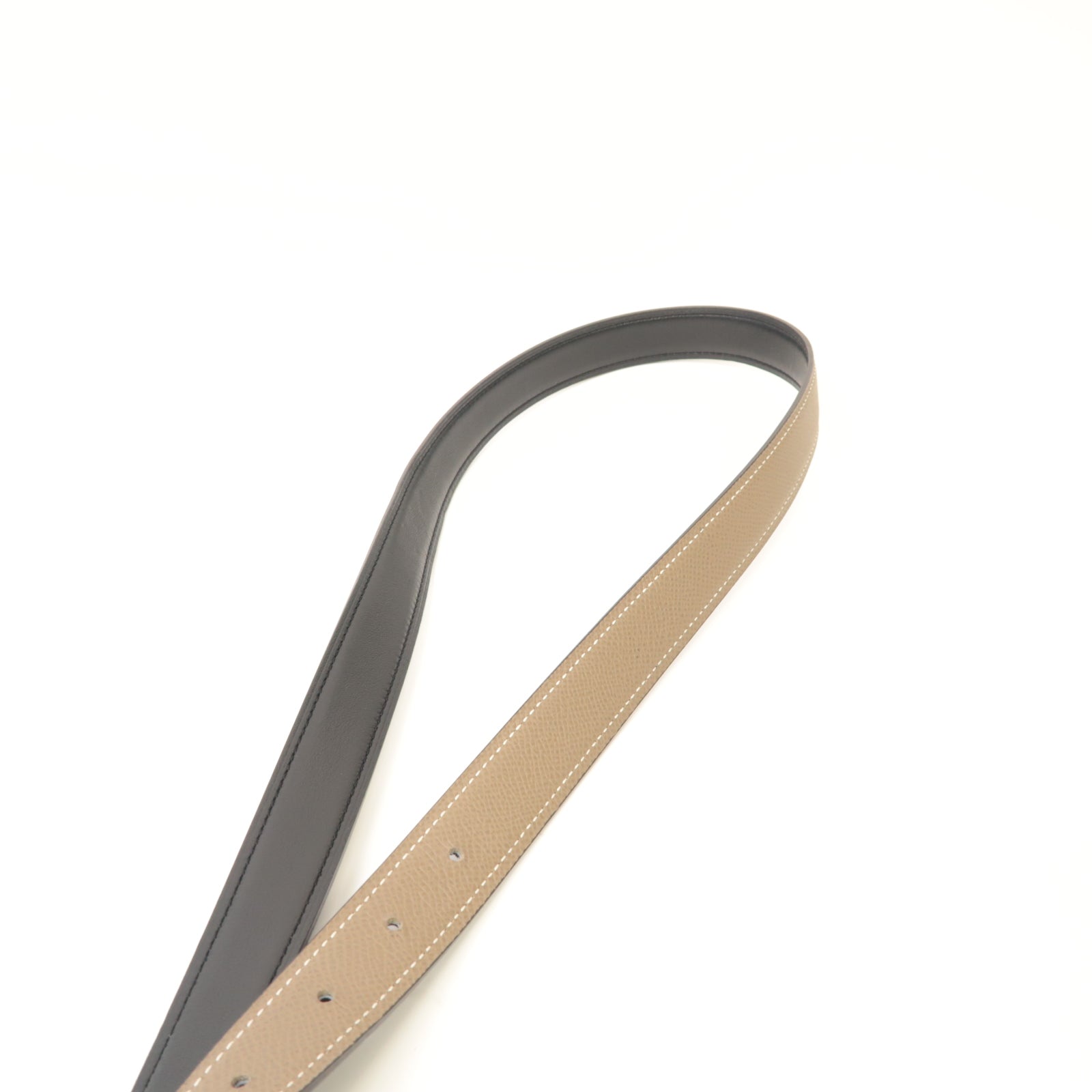 HERMES Epsom/Swift皮革Belt 85cm銀扣皮帶米色/黒色