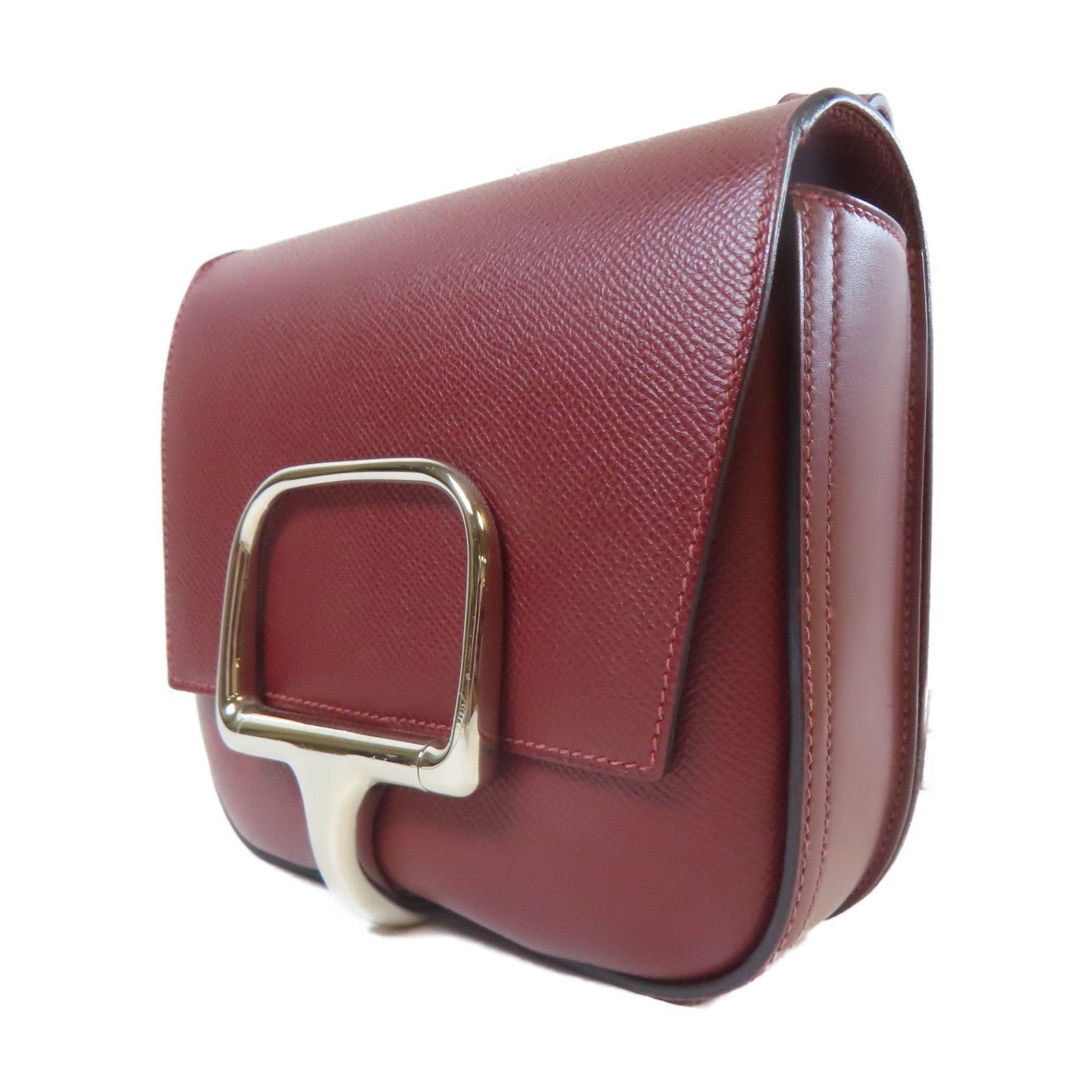 HERMES Veau Epsom皮革Della Cavaller Mini銀扣肩背袋紅色