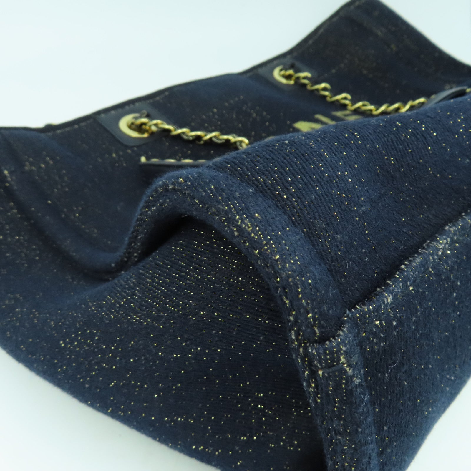 CHANEL 帆布Deauville Tote金扣肩背袋藍色