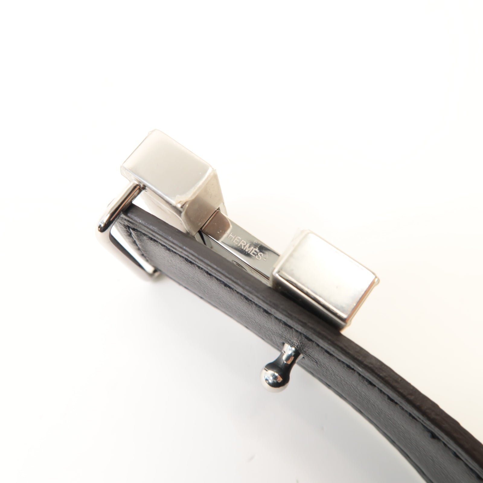 HERMES Epsom/Swift皮革Belt 85cm銀扣皮帶米色/黒色