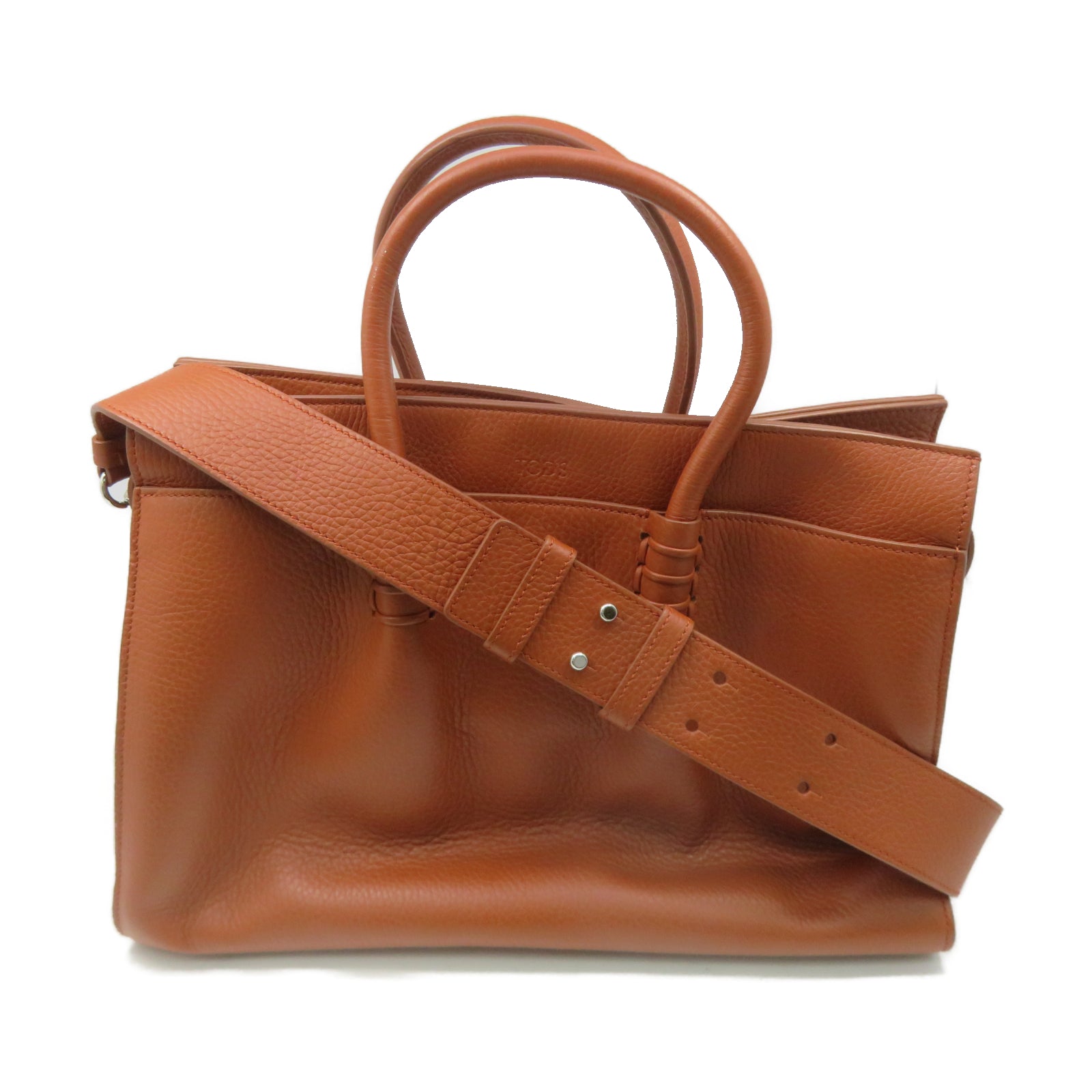 TOD’S 牛皮皮革2 Way Shoulder Bag銀扣手挽肩背兩用袋棕色