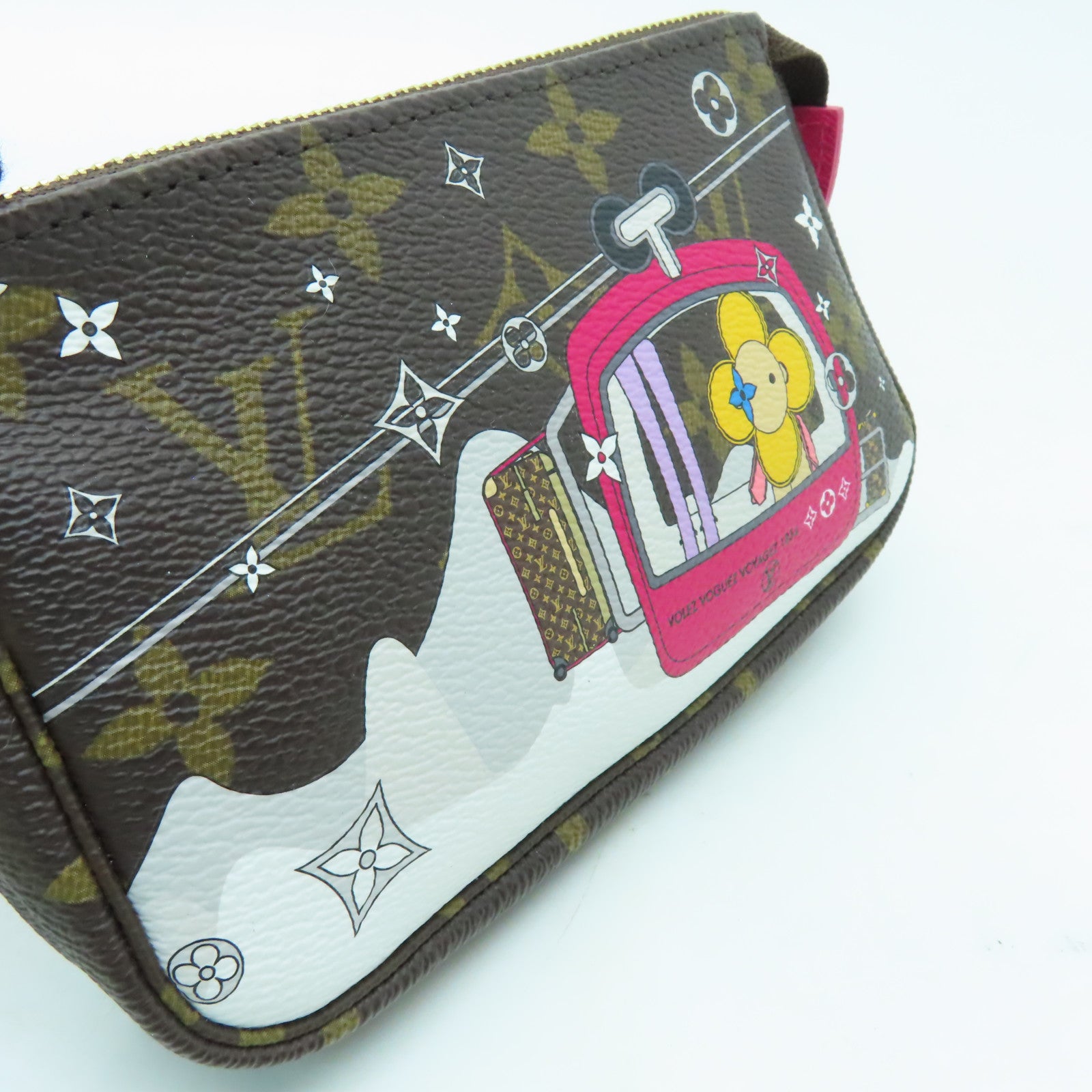 LOUIS VUITTON Monogram Vivienne Mini Pochette Accessoi金扣鏈帶肩背袋棕色