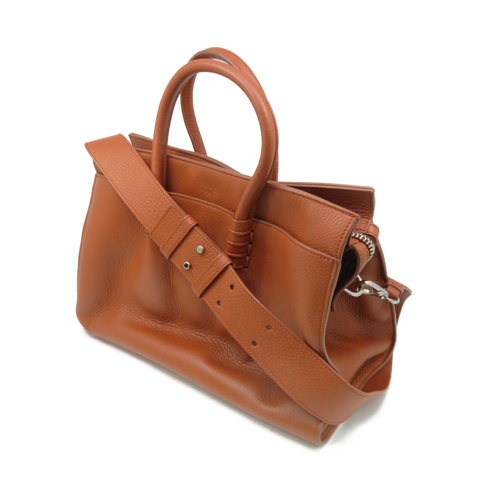 TOD’S 牛皮皮革2 Way Shoulder Bag銀扣手挽肩背兩用袋棕色