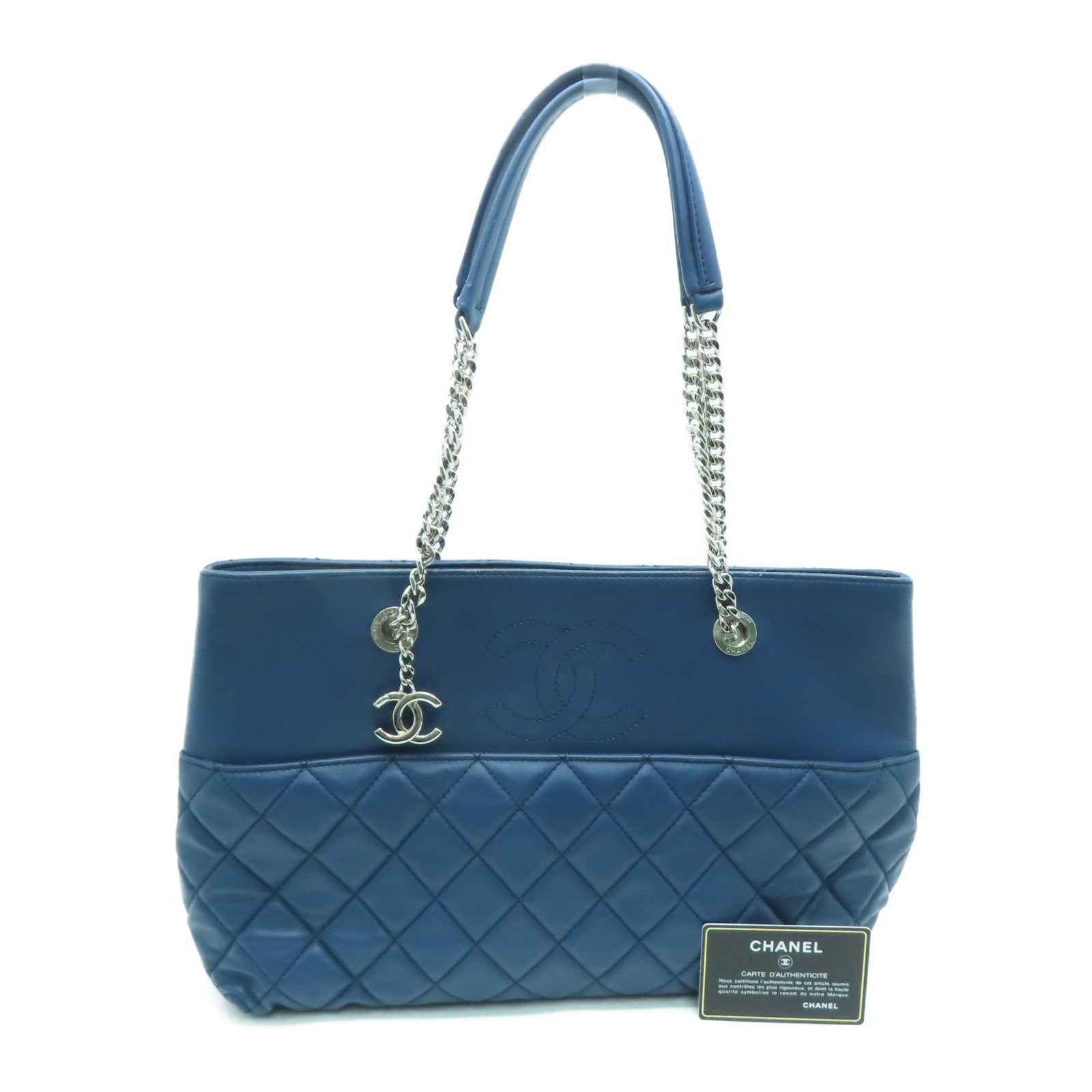 CHANEL 【激减优惠】菱格牛皮皮革Shoulder Bag银扣手挽袋蓝色