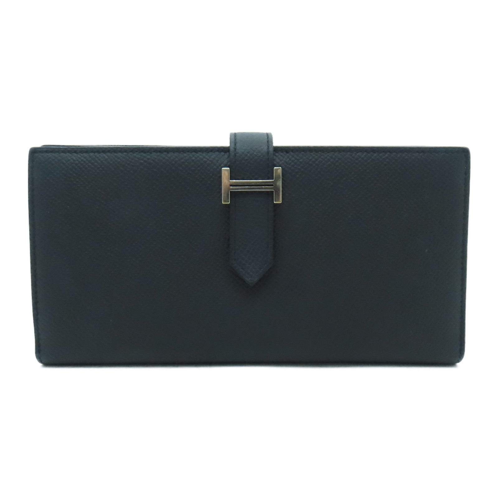 HERMES Epsom皮革Bearn Long Wallet銀扣長錢包黑色