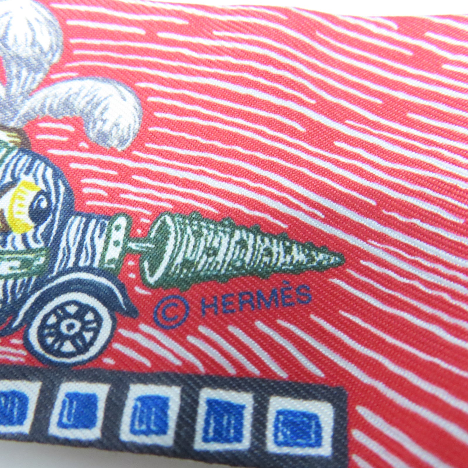 HERMES 絲質Twilly絲巾紅色/藍色