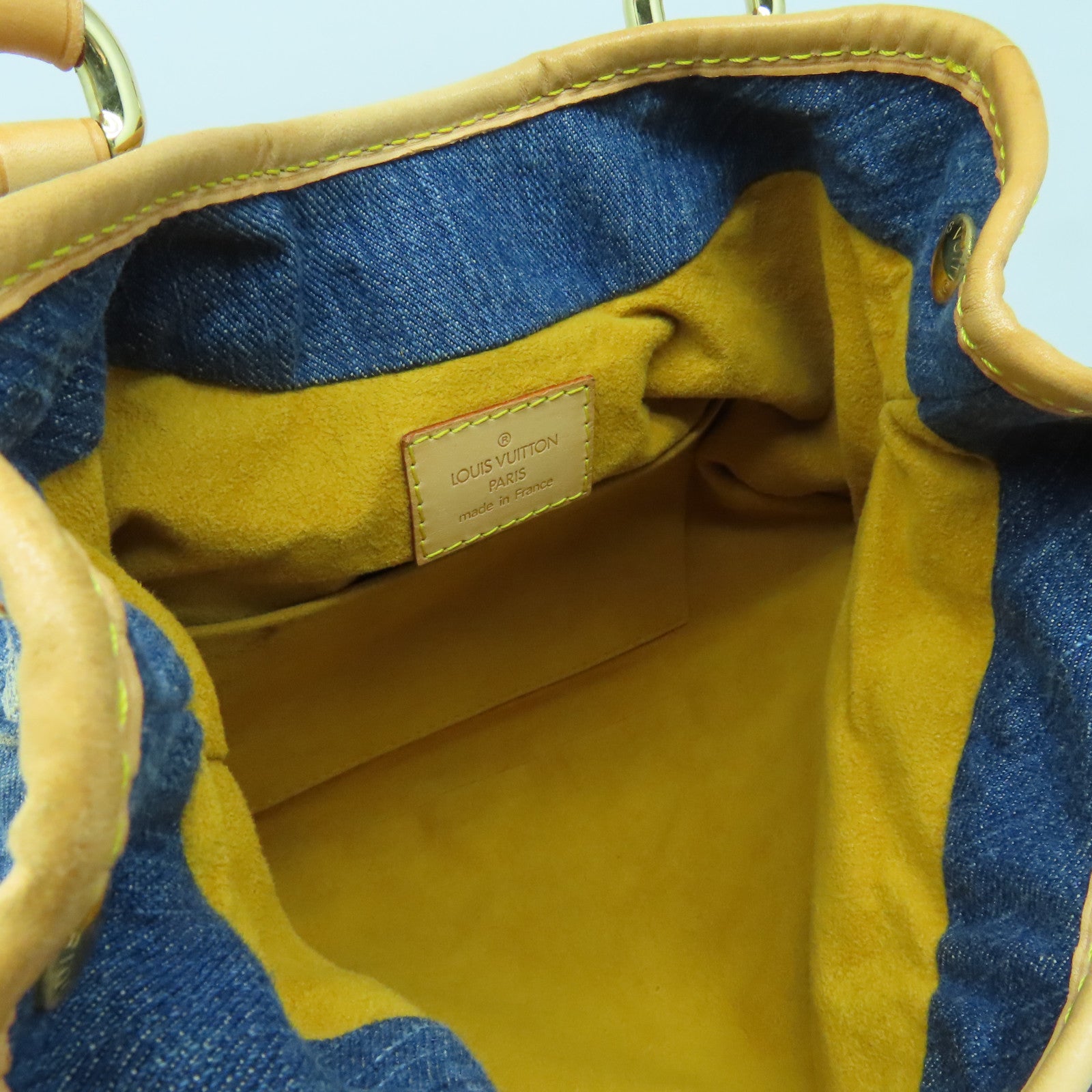 LOUIS VUITTON Monogram Denim Pleaty Gold Buckle Hand Bag Blue