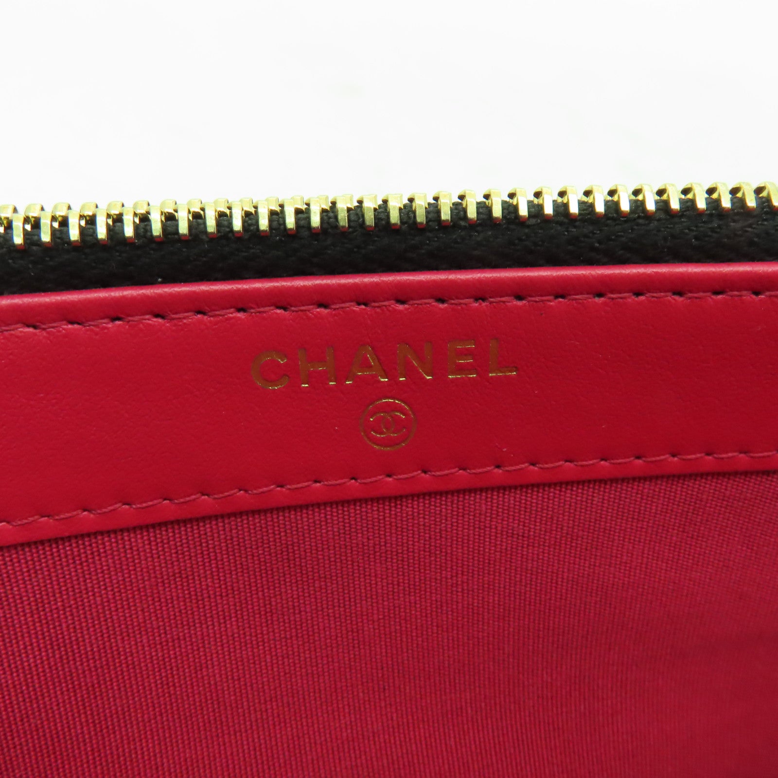 CHANEL 菱格牛皮皮革Double Zip WOC金扣鏈帶肩背袋黒色