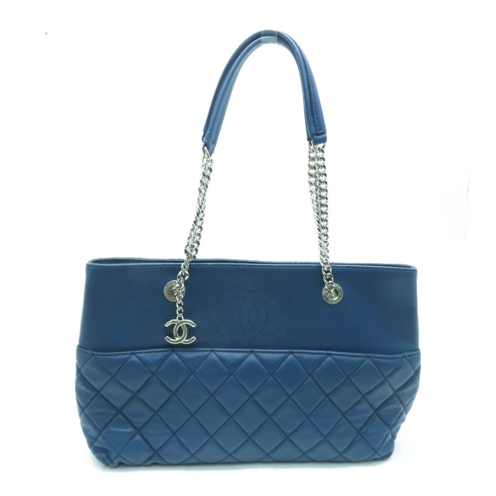 CHANEL 【激减优惠】菱格牛皮皮革Shoulder Bag银扣手挽袋蓝色